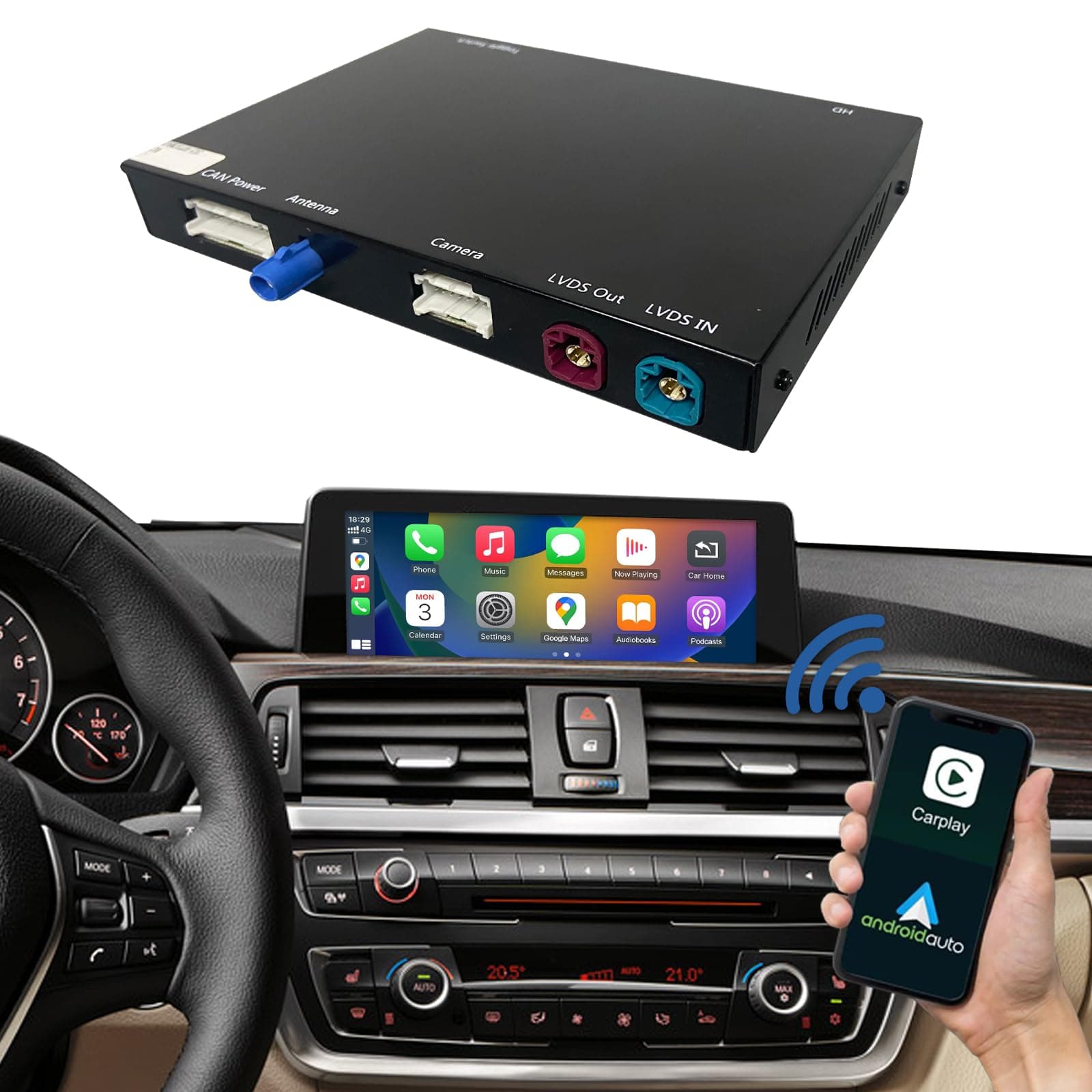 Road Top Inalámbrico Carplay Inalámbrico Android Auto para BMW 1 2 3 4 Series F20 F21 F22 F23 F30 F31 F32 F33 2011-2015 año con Sistema NBT, Compatible con Mirrorlink, Navigation
