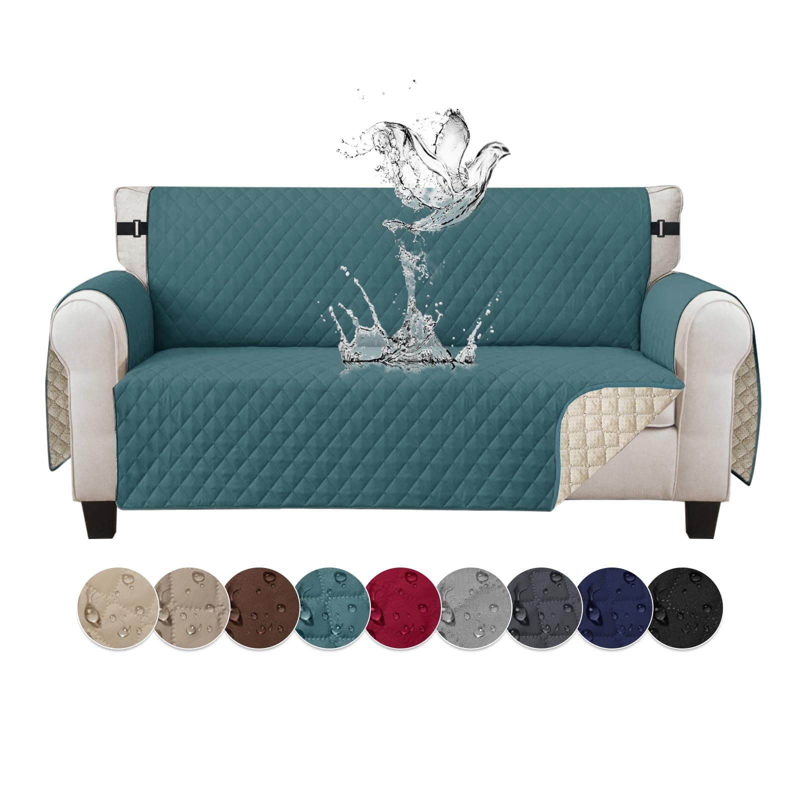 Jaotto Copridivano 3 Posti Impermeabile Copri Divano con Braccioli Fodere Copridivano Trapuntato con Tasche Laterali Copridivano Impermeabile per Animali,Verde