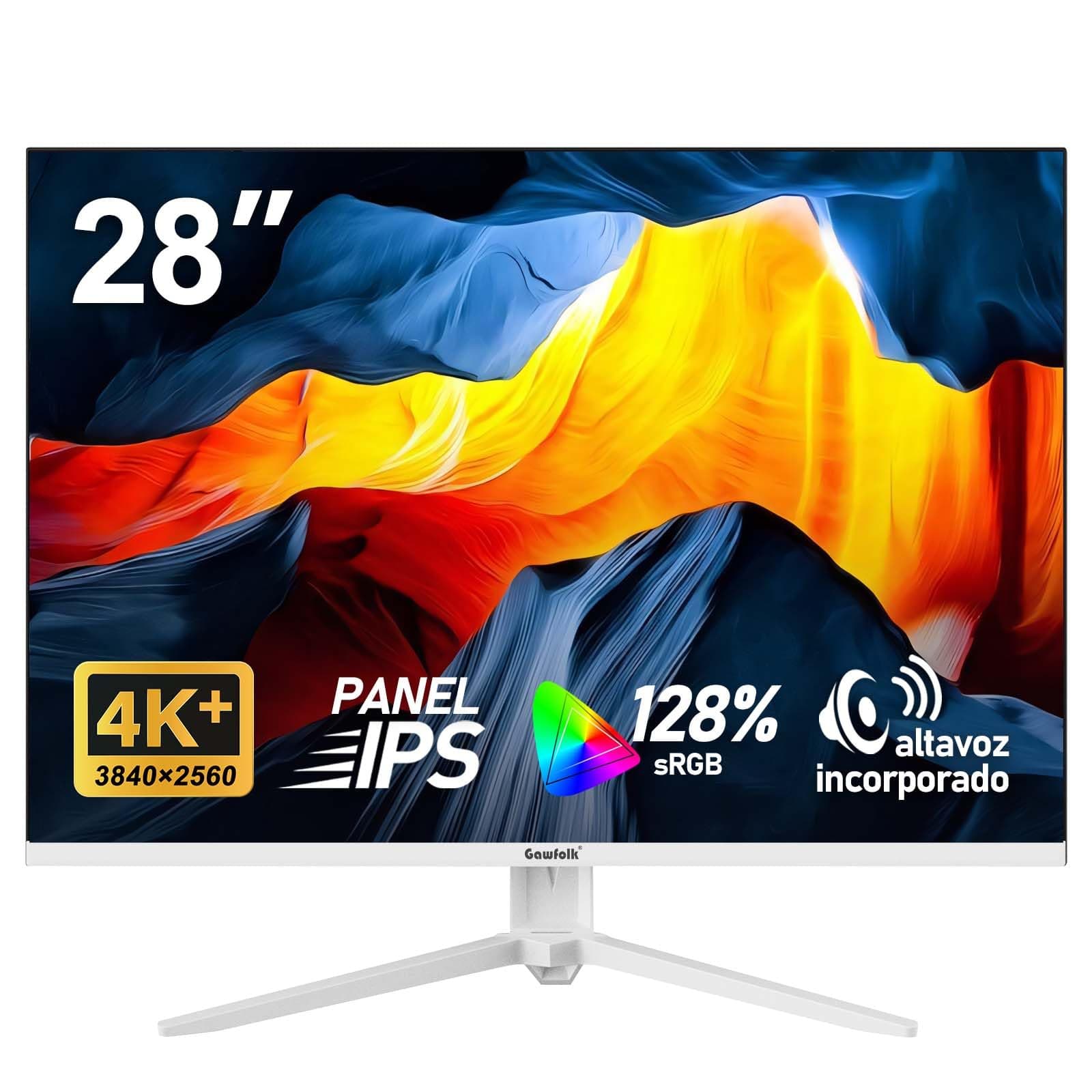 Gawfolk Monitor de PC 4K UHD de 28 Pulgadas, Pantalla IPS 3840×2560 3:2, 1070 Millones de Colores, 128% sRGB, Altavoces Incorporados, Ángulo de Visión 178°, DisplayPort HDMI, Blanco