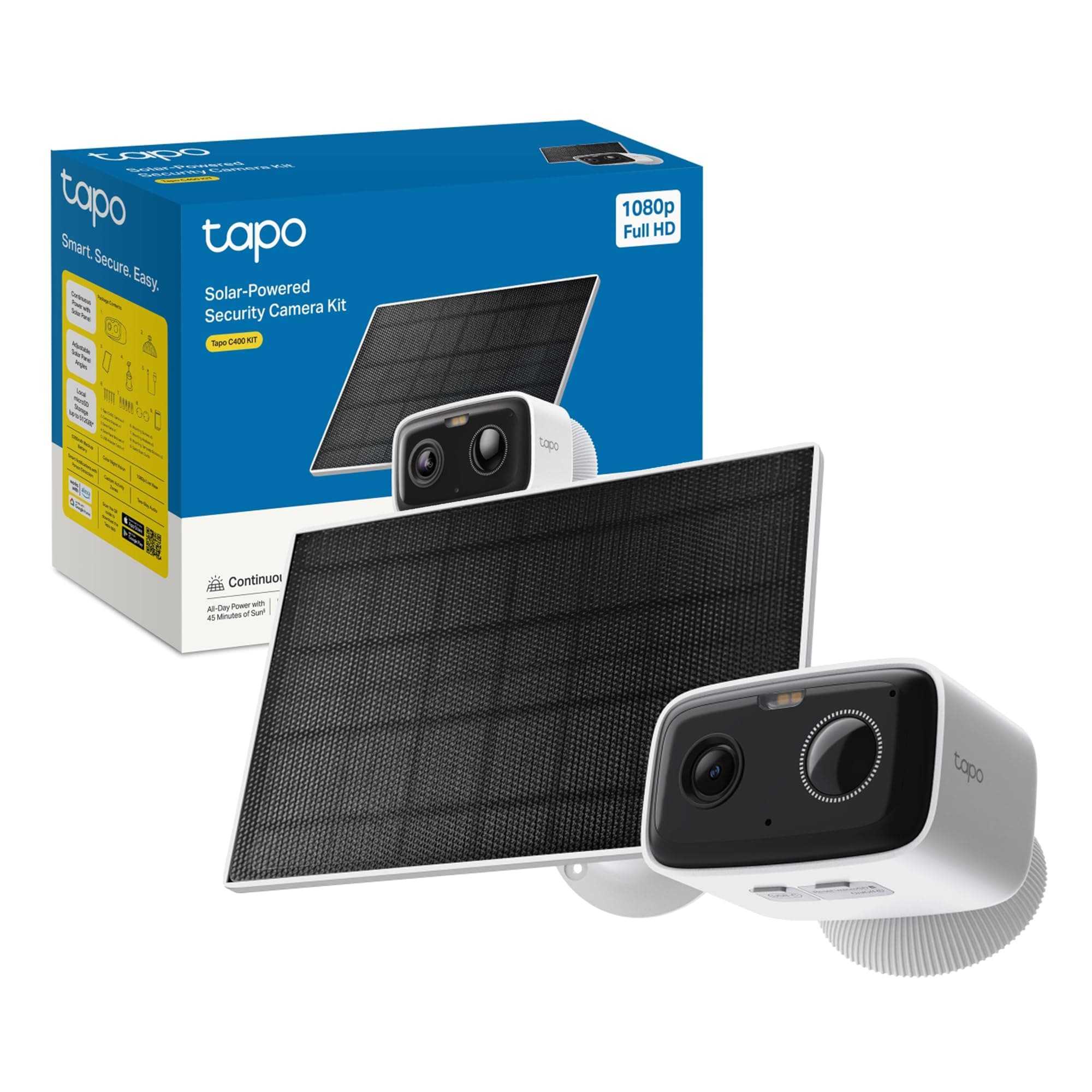 Tapo C400 KIT Telecamera WiFi Esterno FHD senza Fili con Pannello Solare, Batteria 5200mAh, Telecamera di Sorveglianza, Visione Notturna a Colori, Rilevamento Persone, Allarme Sonoro e Luminoso, IP65