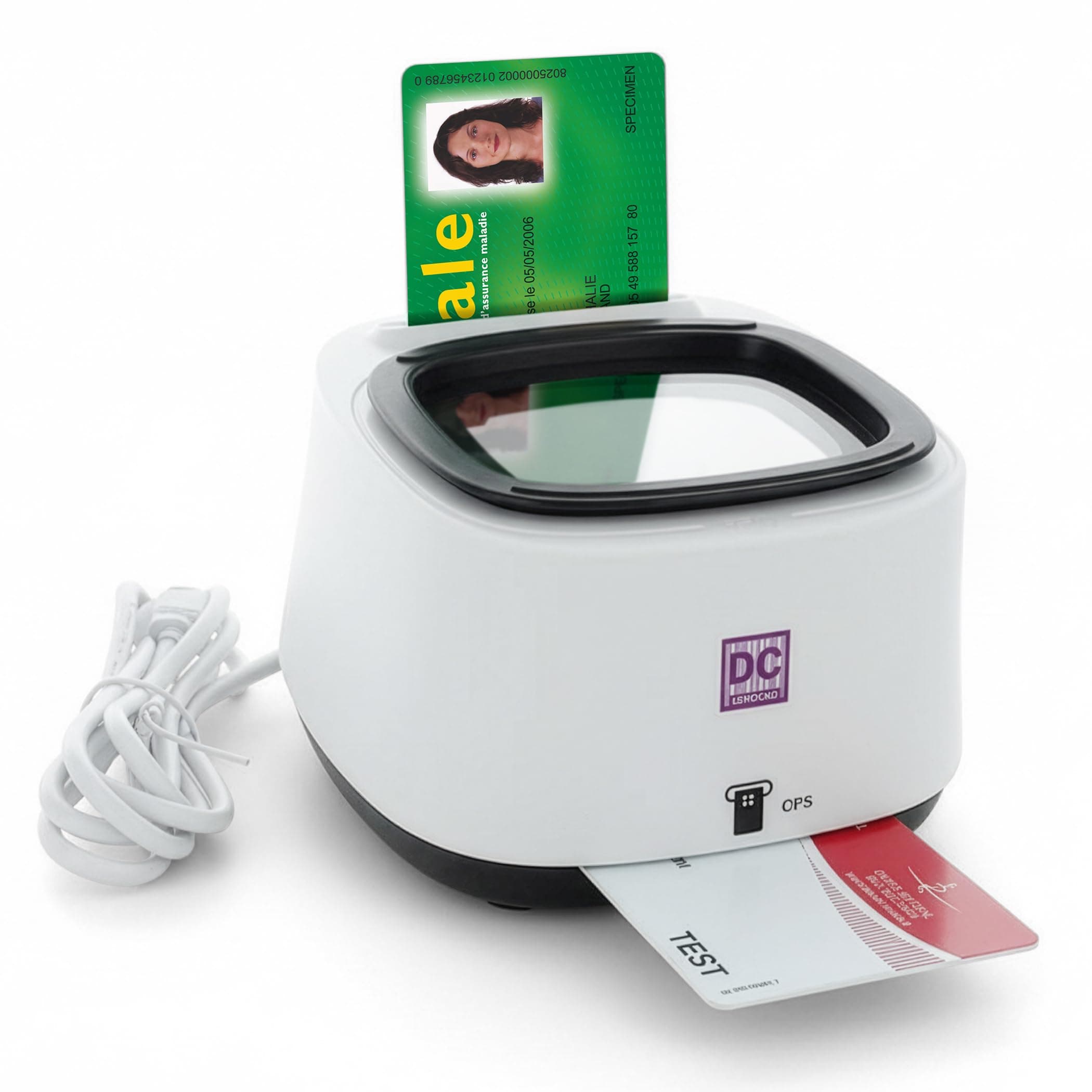 DC300 Pro Lecteur 4 en 1 QRCODE NFC 2 Fentes Carte Vitale et CPS Sesam Vitale, Plug and Play, Pas de Driver à Installer, Connexion USB
