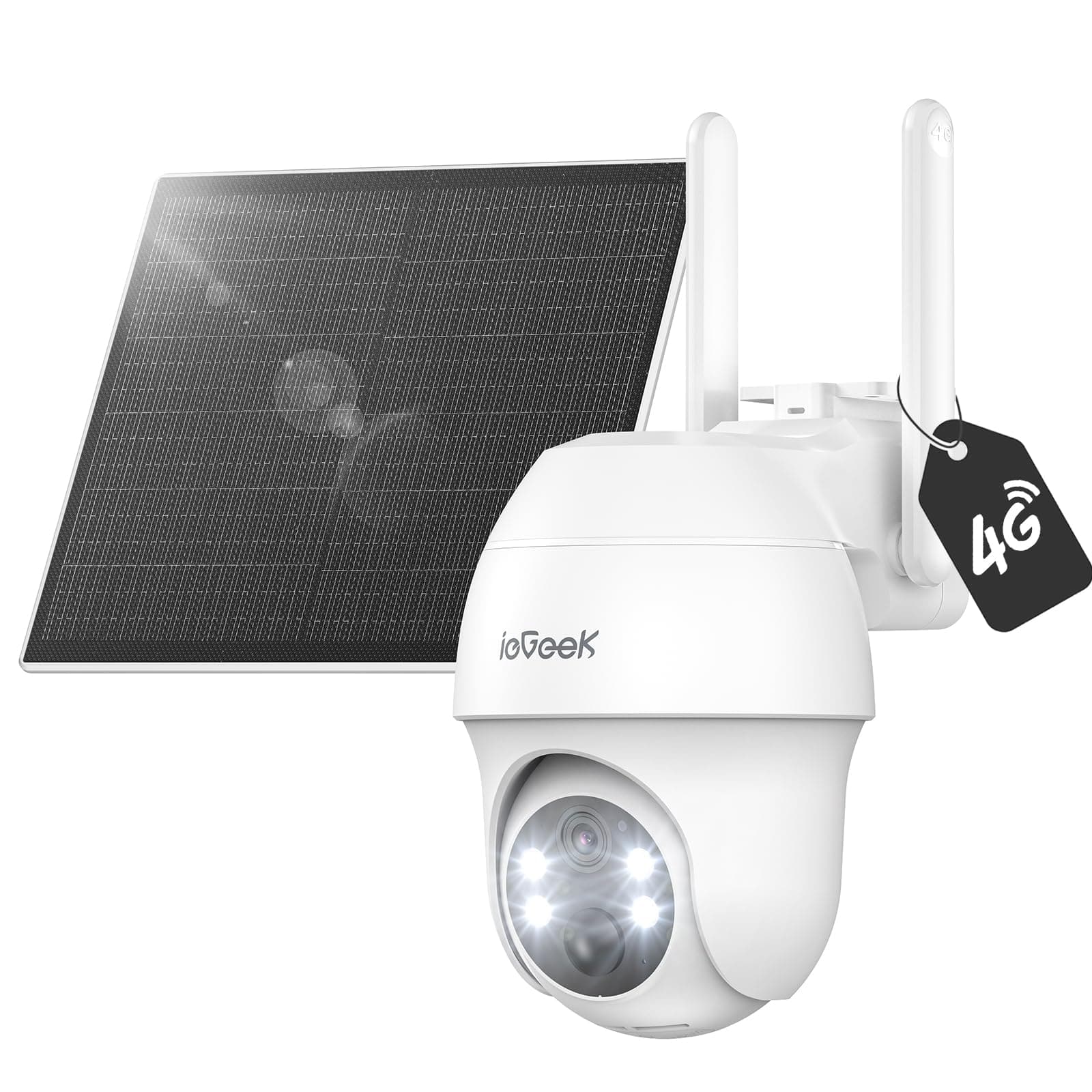 ieGeek 4G LTE Camera de Surveillance Exterieur Sans Fil, 2K HD Camera Solaire sans Wi‑Fi avec Carte Sim, Détection Humaine PIR, Audio Bidirectionnel, AI Analysis System/Cloud, Vision Nocturne 360° PTZ