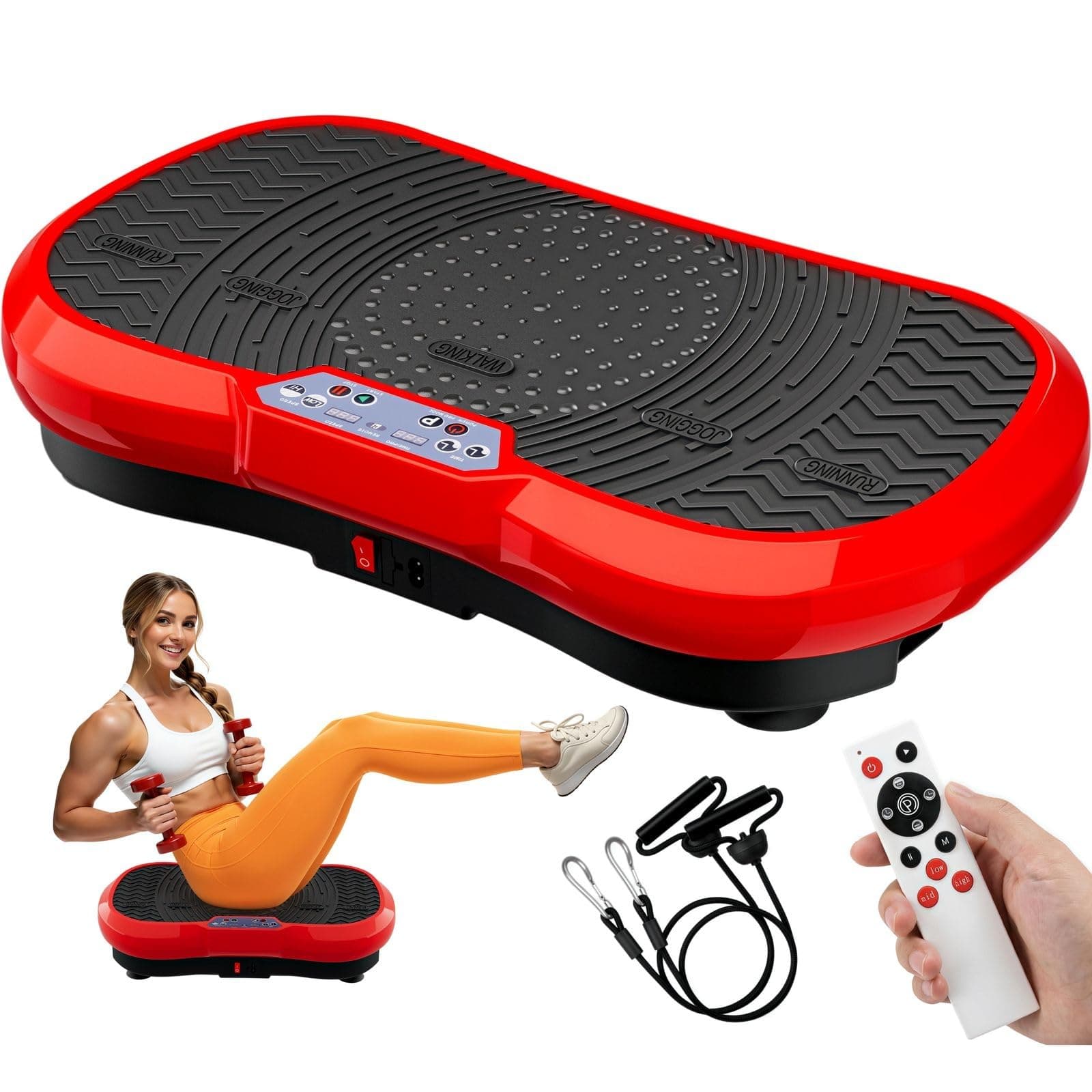 TLGREEN Piastra vibrante con motore ultra silenzioso, 120 livelli + 10 programmi di allenamento, con telecomando (rosso/nero)
