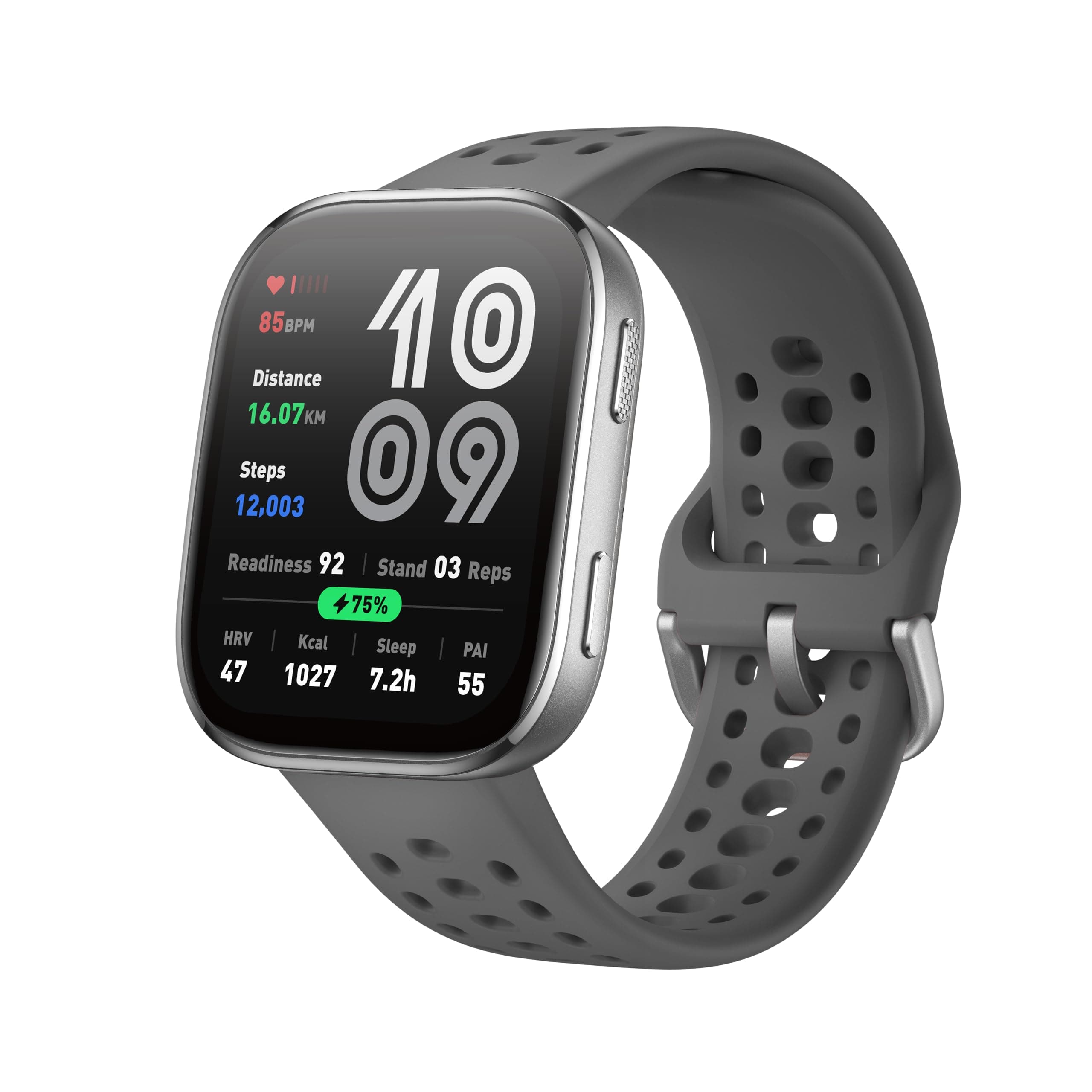 Amazfit Bip 6 Reloj inteligente 46 mm, batería de 14 días, pantalla AMOLED 1,97", GPS, mapas, IA, llamadas y mensajes de texto por Bluetooth, rastreador sueño,140+ modos de entrenamiento,5 ATM, Carbón