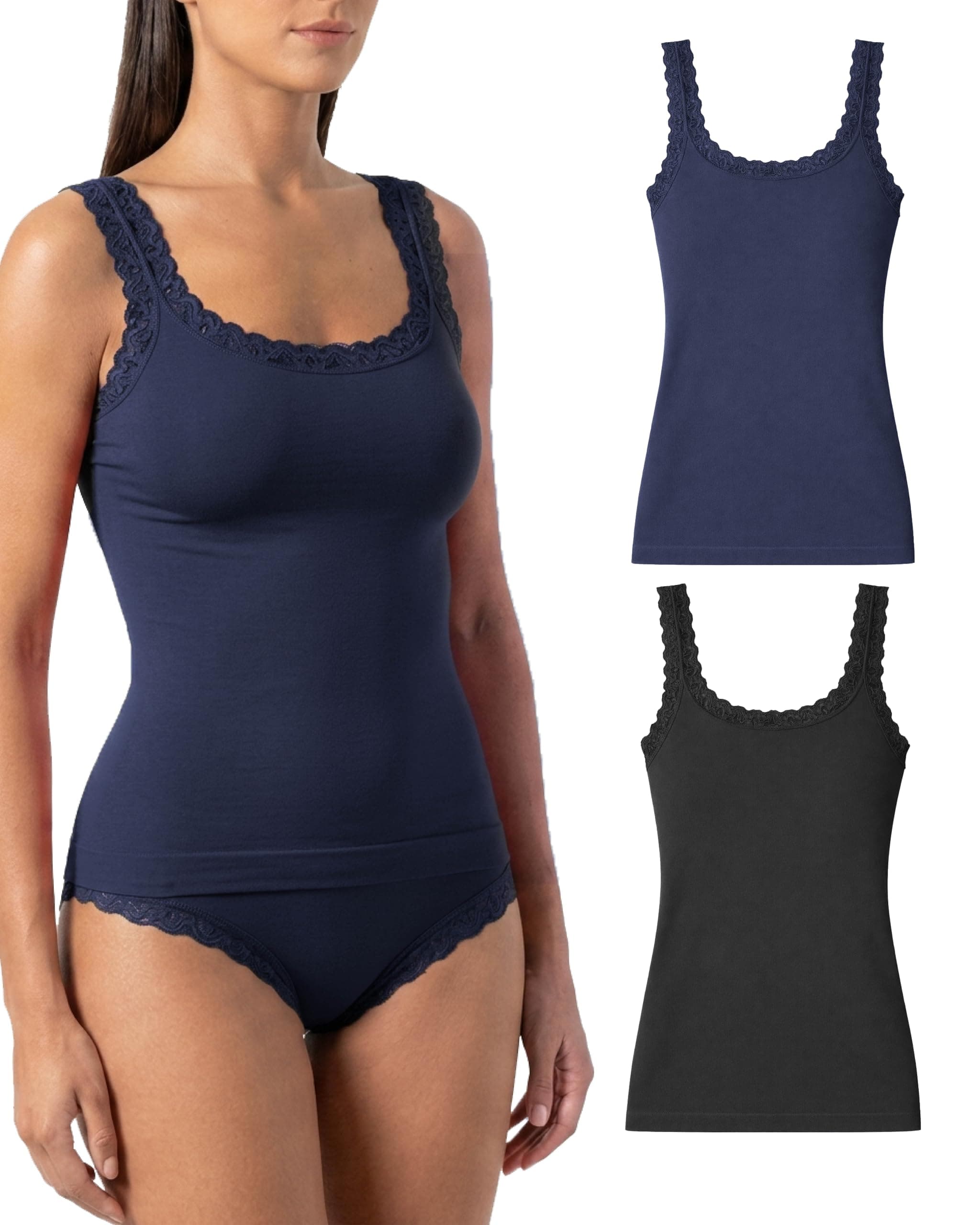 Risalti Canotta Donna Microfibra Spalla Larga 3 pz - Canottiera Donna Elegante Elasticizzata, Top Intimo Senza Cuciture ed Etichette più Morbido delle Canottiere Cotone, Caraco - Made in Italy