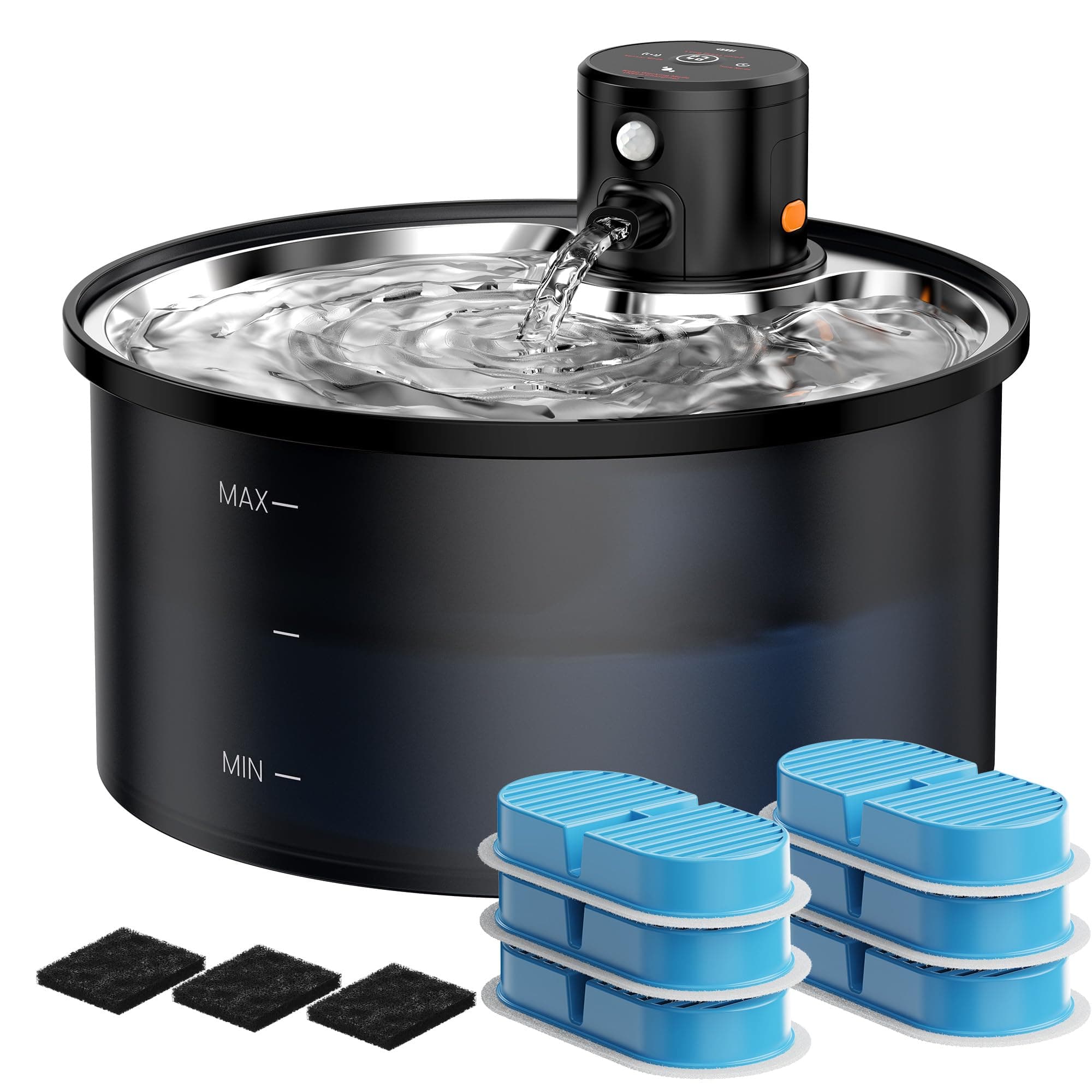 Fontaine a Eau Chat sans Fil: Fontaine à Eau pour Chat à Pile - 3,2L Fontaine Eau Chats avec Detecteur de Mouvement - Silencieuse Distributeur Eau pour Chien - 6 Filtres + 3 éponges - VKIMISS