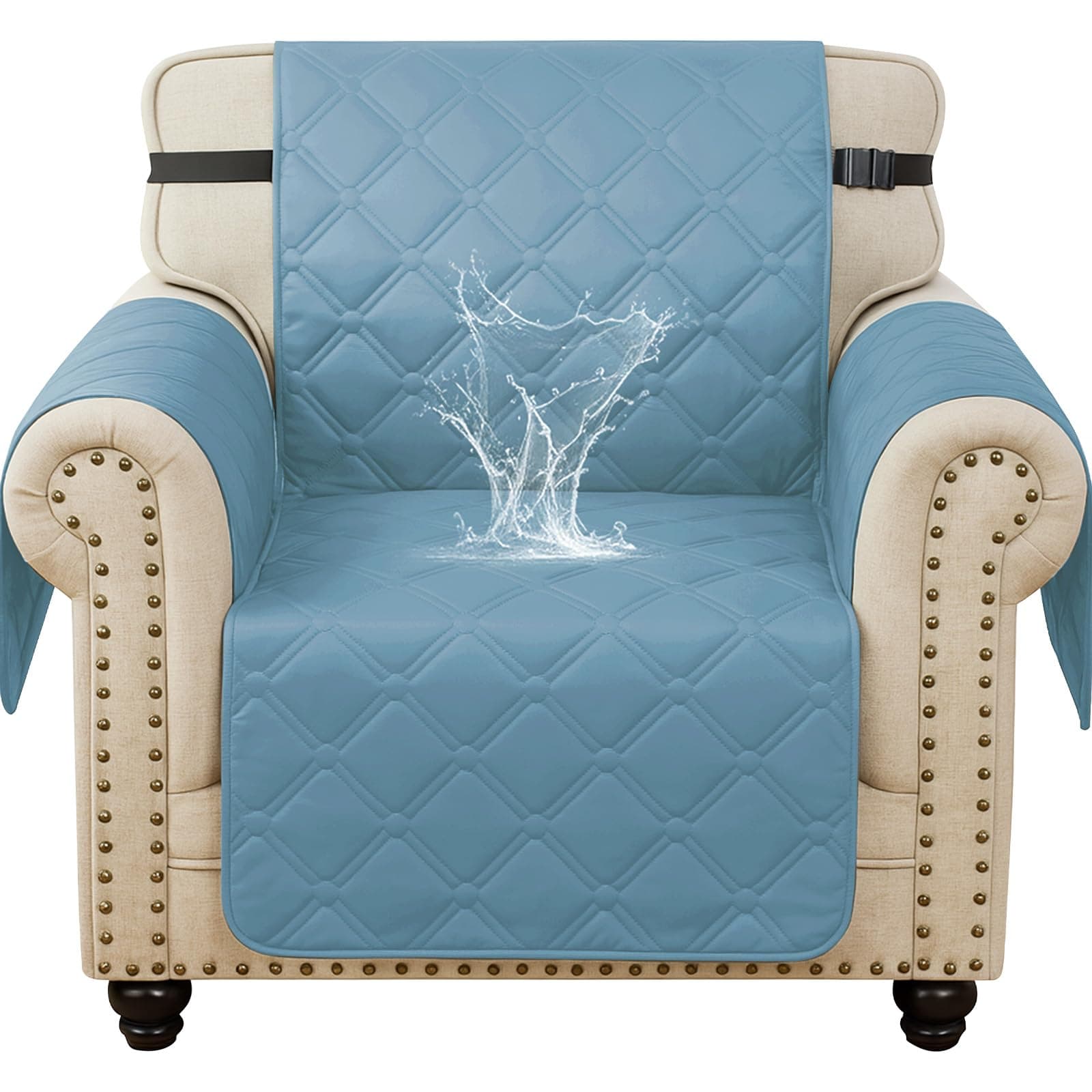 Ystyle Impermeabile Copridivano 1 Posto Con Braccioli, Copridivano Antigraffio Gatto Cani, Antiscivolo, Antimacchia, Trapuntato, Universale, Blu Acqua