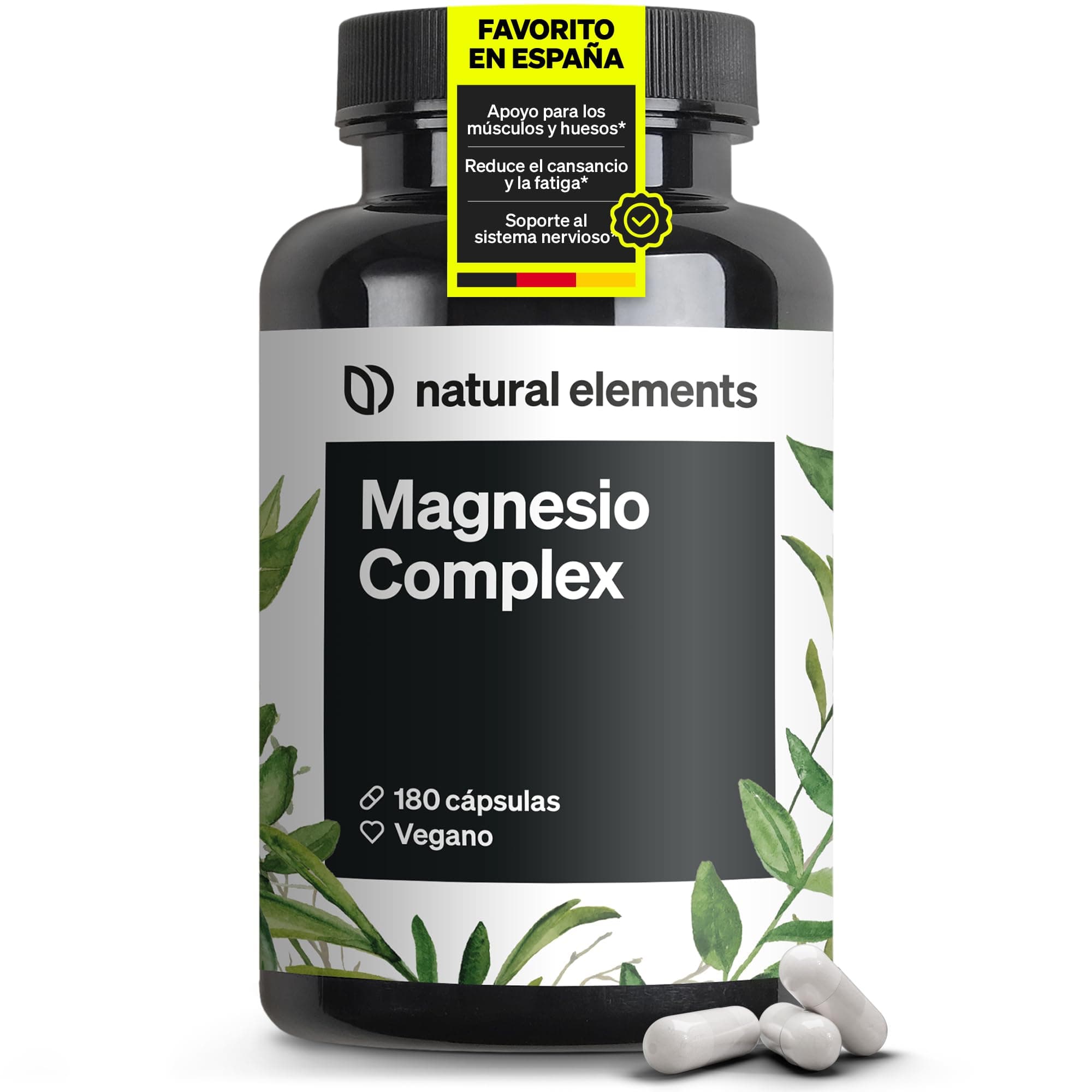 Magnesio Complex Premium - Total 5: Bisglicinato + Citrato + Malato y más en alta dosificación - Reduce cansancio y fatiga - 400mg por dosis diaria - 180 Cápsulas veganas fabricado en Alemania