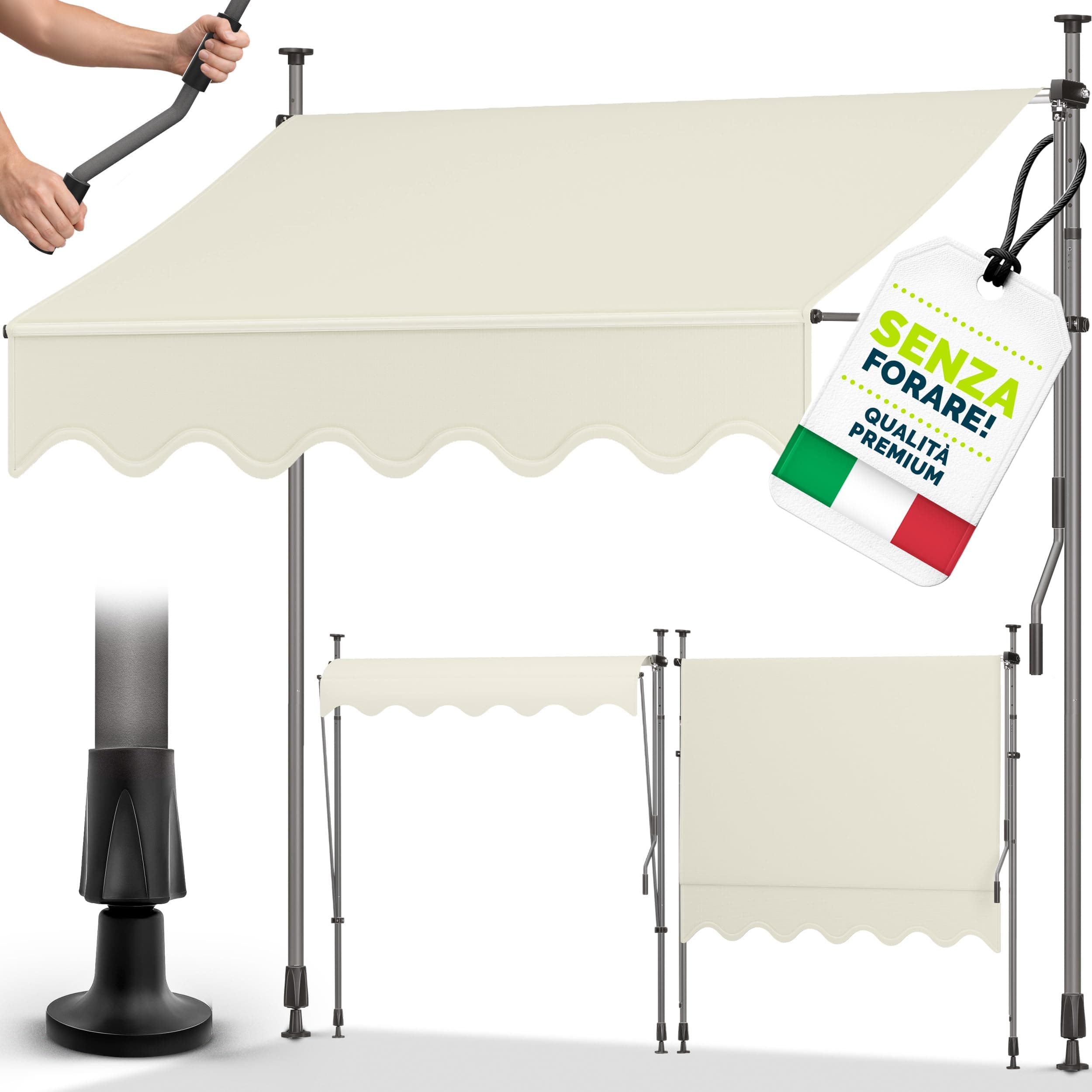 tillvex Tenda da Sole a Bracci con Manovella | Protezione Balcone, Regolabile, Senza Forare, a Manovella | Tenda resistente per Esterno ai raggi UV e regolabile in Altezza (300cm, Sabbia)