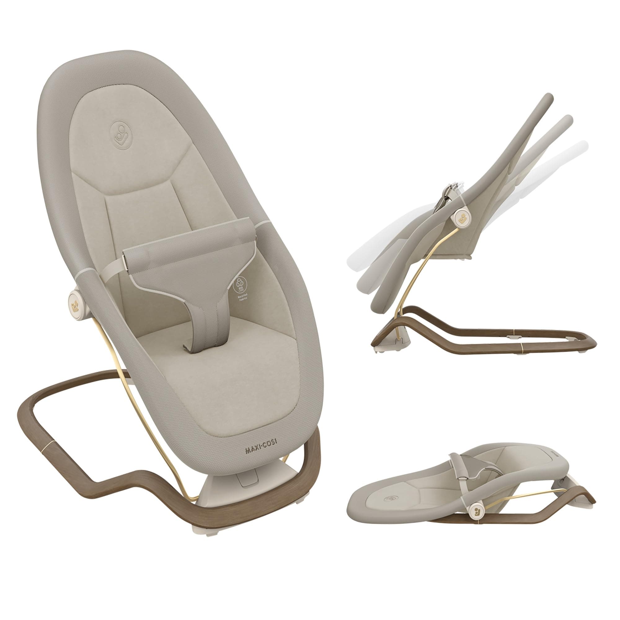 Maxi-Cosi Dove, Transat Bebe, 0-3 ans, 0-15 kg, Transat Bébé Léger, Pliable, Portable, Balancement naturel, 3 Positions d'Inclinaison, Tissus 100% Recycles Eco Care, Elegance Beige
