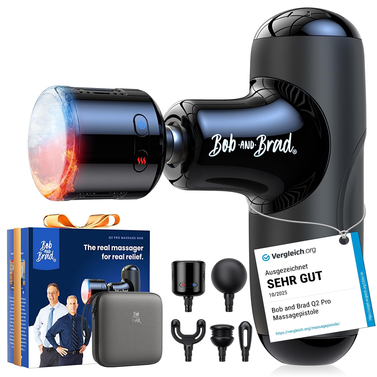 Mini Massagepistole mit Wärme und Kälte, Bob and Brad Q2 Pro Taschengroße Massage Gun für tiefe Gewebemassage, Ultraleiser Percussion Muskel Massagegerät mit Tragetasche zur Muskelentspannung