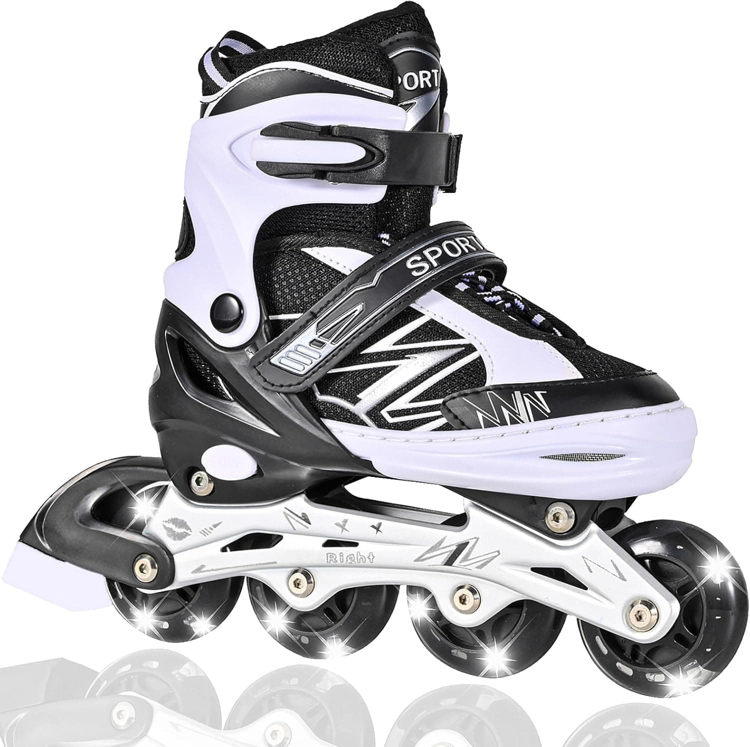 DUZSKJ Pattini in linea per bambini regolabili per ragazze ragazzi con tutte le ruote che si illuminano, per principianti grandi pattini a rotelle per bambini all'aperto e al coperto