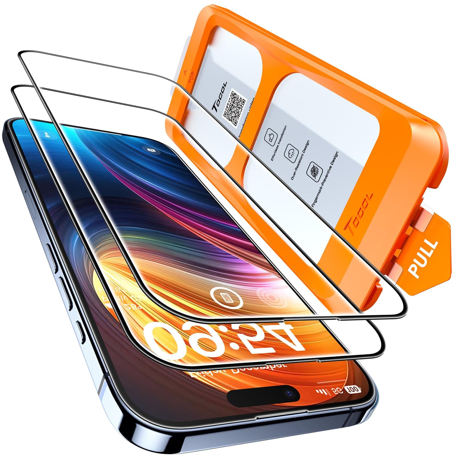 TOCOL Pellicola Protettiva per iPhone 15 Pro 6,1 Pollici, Rimozione Automatica Della Polvere, Installazione Rapida, Copertura Completa, Senza Bolle, Durezza 9H Vetro, 2 Pezzi
