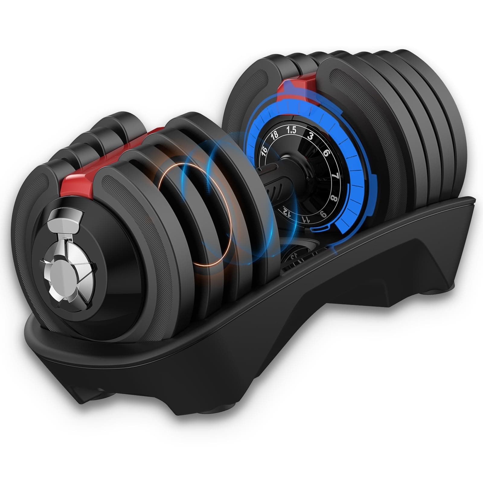 DH FitLife Haltères Réglables, 12 Niveaux, 18kg / 24kg | Sélection Rapide à une Main｜Disques en Fonte｜Poignée Antidérapante｜Verrouillage Automatique｜Gain de Place Compact