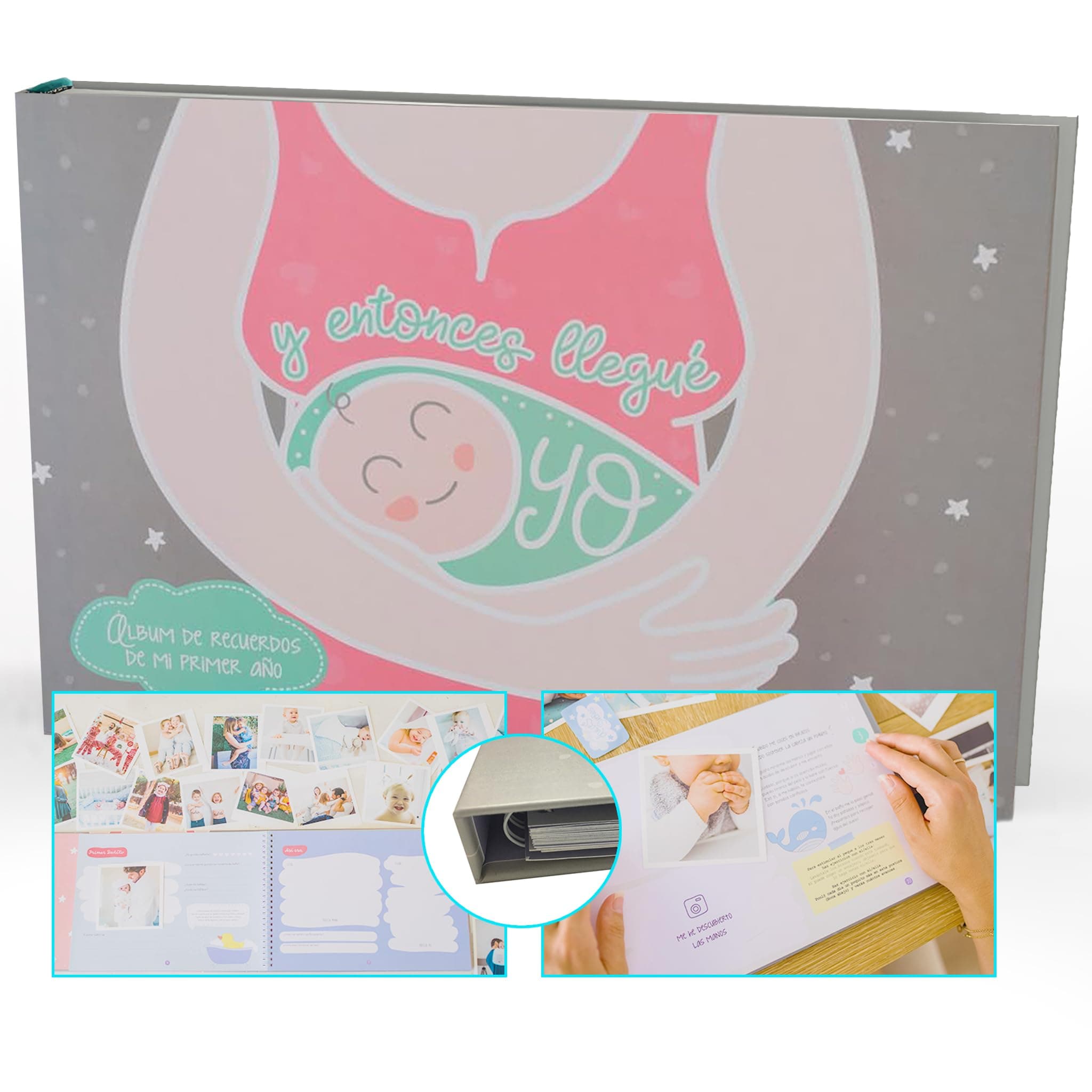 Mimuselina | Libro Bebe Primer Año | Album Bebe con Más de 50 Páginas y Pegatinas | Tapa Dura + Espiral Resistente | Libro Bebe Ideal como Regalo Recien Nacido y Regalo para Baby Shower | Retro
