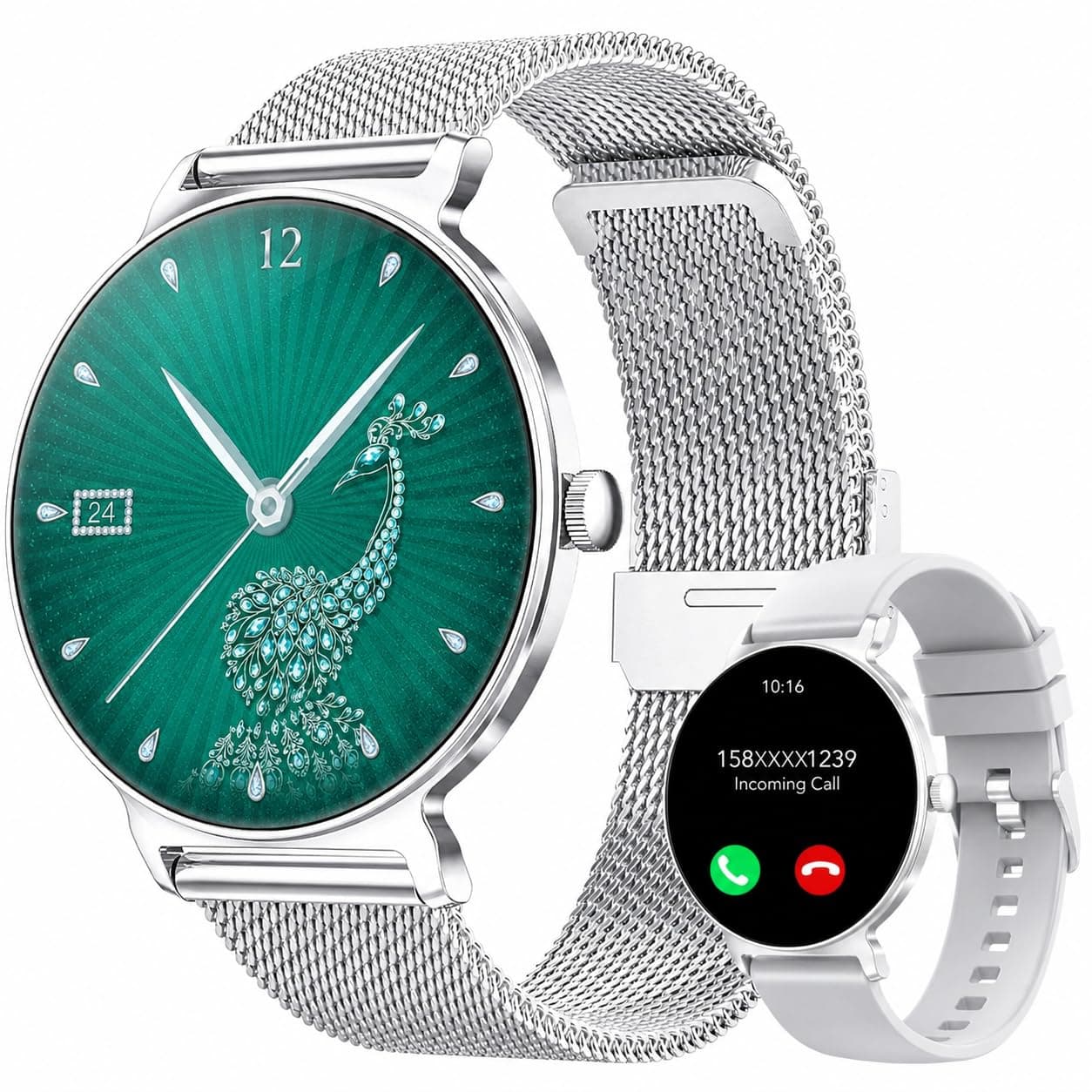 taopodo Reloj Inteligente Mujer, 1.27" Smartwatch Mujer con Llamadas, Monitor de Sueño, Función Femenina, 120+ Modos Deportivos, Podómetro, 24H Pulsómetro, SpO2, IP68, para Android/iPhone, Silvery