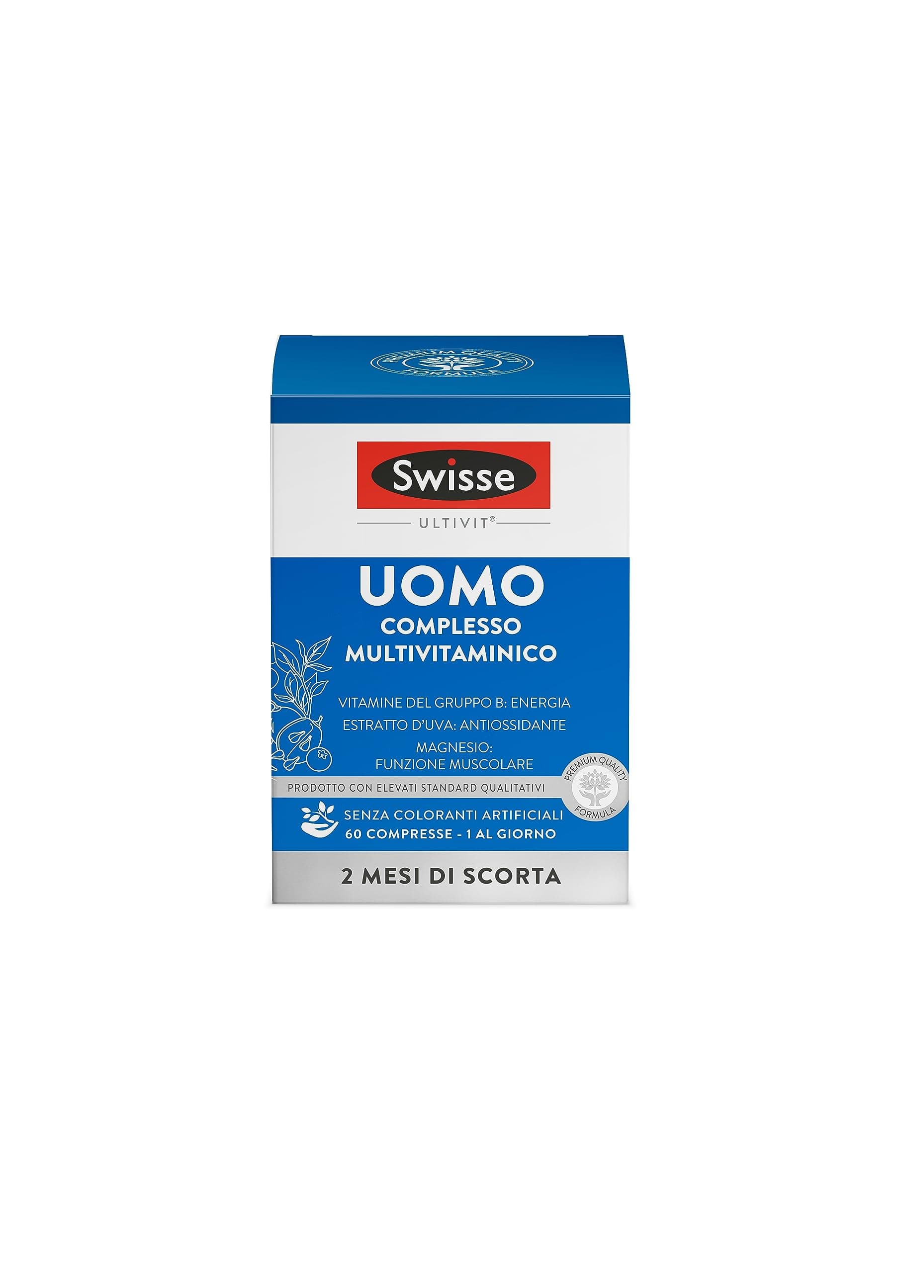 SWISSE Ultivit - Multivitaminico Uomo con Vitamina C D e Zinco per Supporto Sistema Immunitario Adulti, Integratori con Magnesio Biotina e Ferro per Metabolismo Energetico, Made in Italy, 60 Compresse