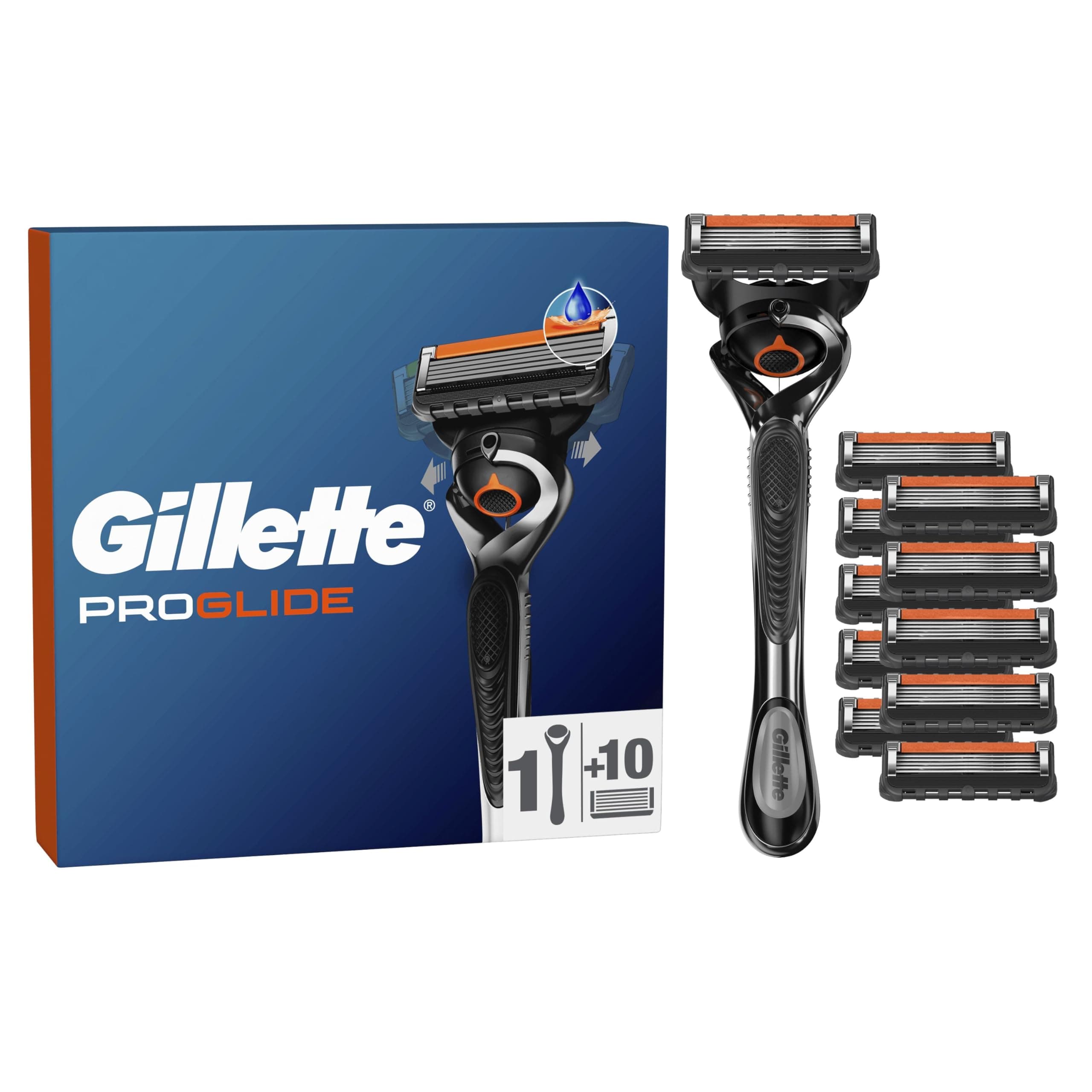 Gillette Rasoir Pour Hommes Proglide, 10 Recharges A 5 Lames, AUTHENTIQUES, Avec Bande Lubrifiante Avant Et Après Pour Un Rasage De Près Et Un Confort Incroyables, 1 Recharge Par 30 Rasages