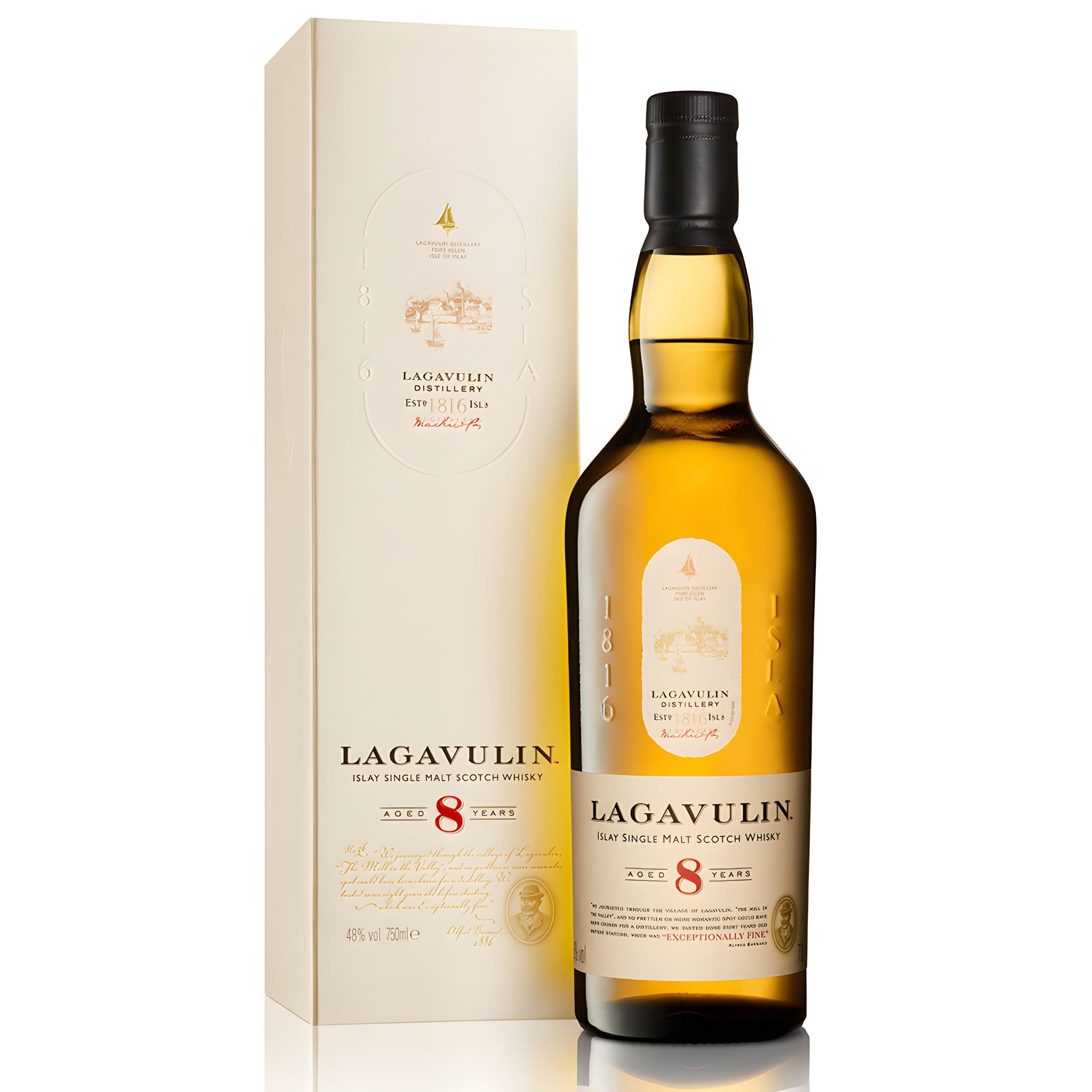 Lagavulin 8 Jahre Single Malt Scotch Whisky, mit Geschenkverpackung, Geschenkidee, Preisgekrönter Single Malt, handverlesen aus dem schottischen Islay, 48% Vol, 700ml Einzelflasche