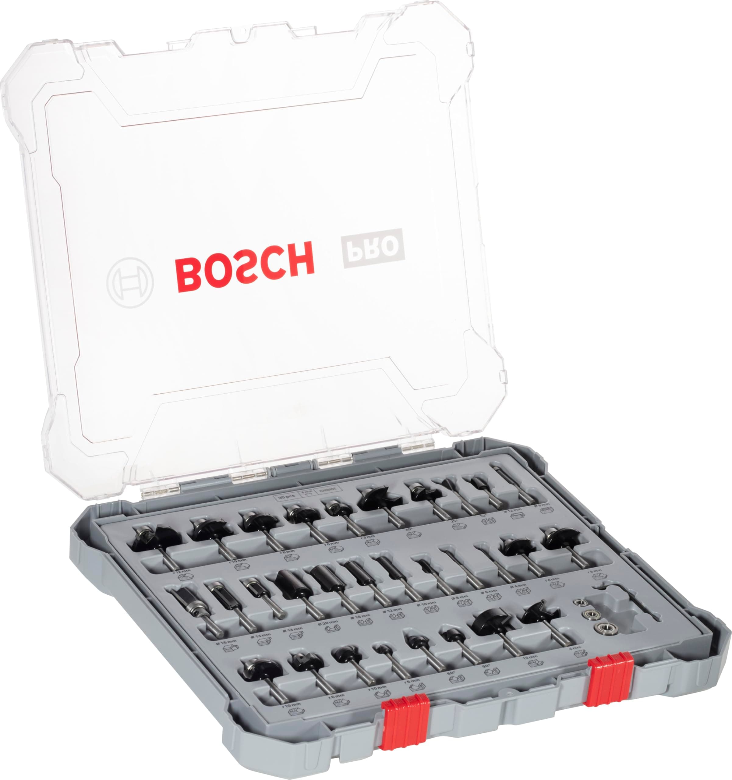 Bosch Accessories Fraisage Mixtes pour Bois pour Défonceuse avec 6mm Tige, Lot de 30 Multicolore
