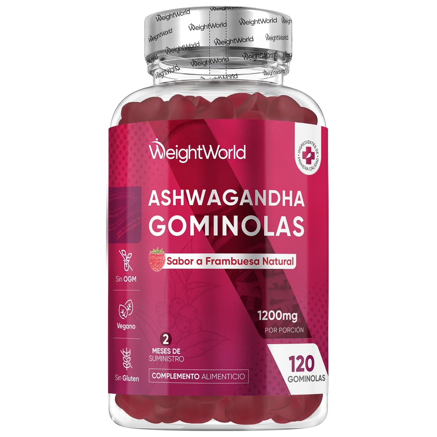 Ashwagandha Gominolas 1200mg - 120 Gomitas Veganas con Sabor a Frambuesa - Suplemento Ayurveda de la Withania Somnifera, Sin Gluten, Sin OGM y Keto para 2 Meses