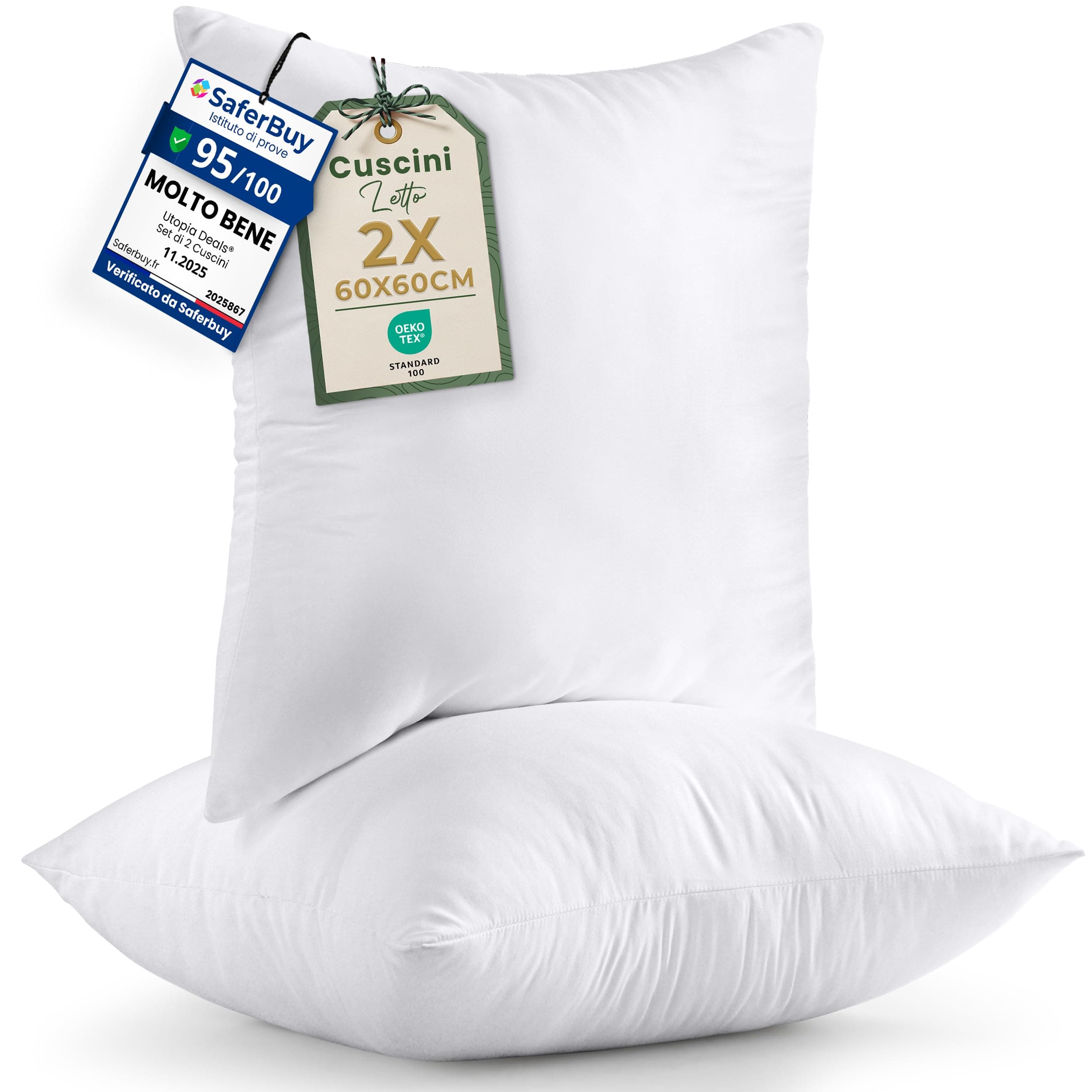 Utopia Bedding Cuscini, Imbottitura per Cuscini, Tessuto Misto Cotone Cuscini Divano, Cuscino Interno (2, Bianco, 60x60 cm)