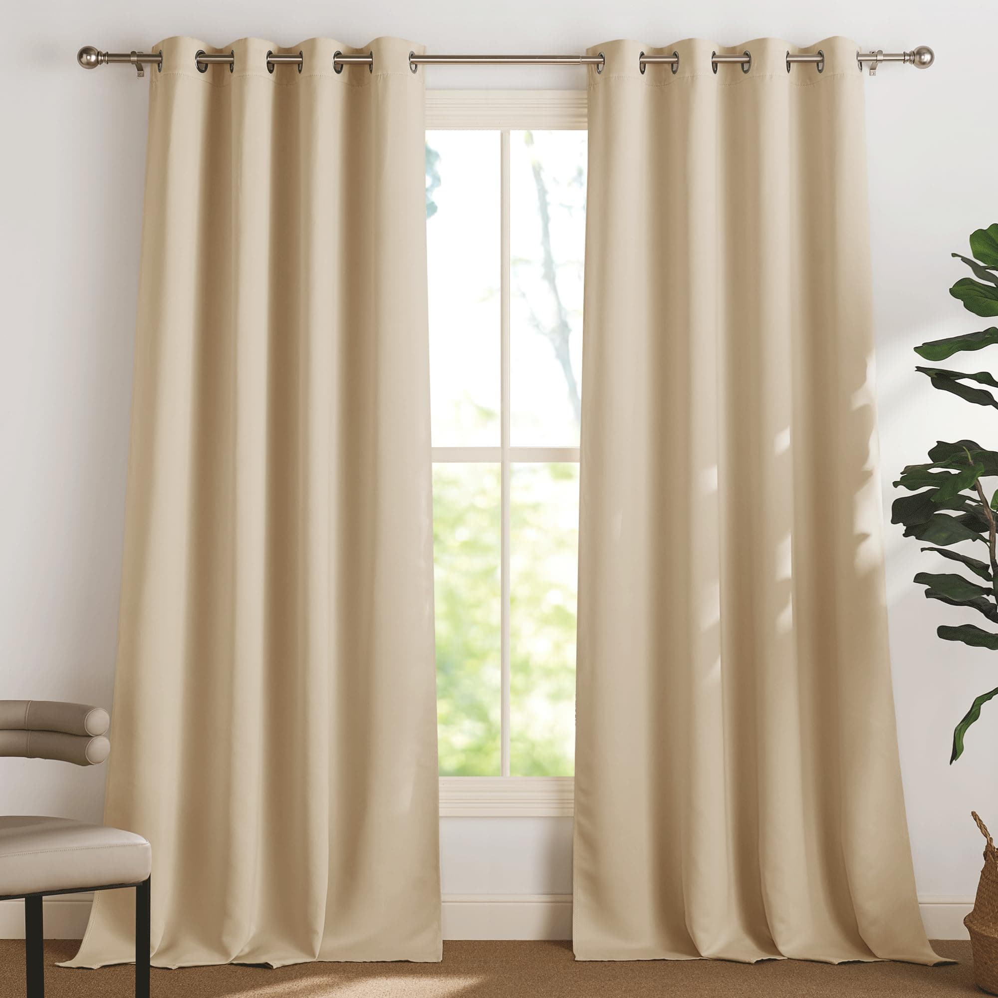 PONY DANCE Blackout Curtains Cortinas Termicas Aislantes Frio y Calor Opacas con Ojales para Dormitorio Comedor Salon Modernas 2 Piezas, 140x240 CM, Beige Oscuro