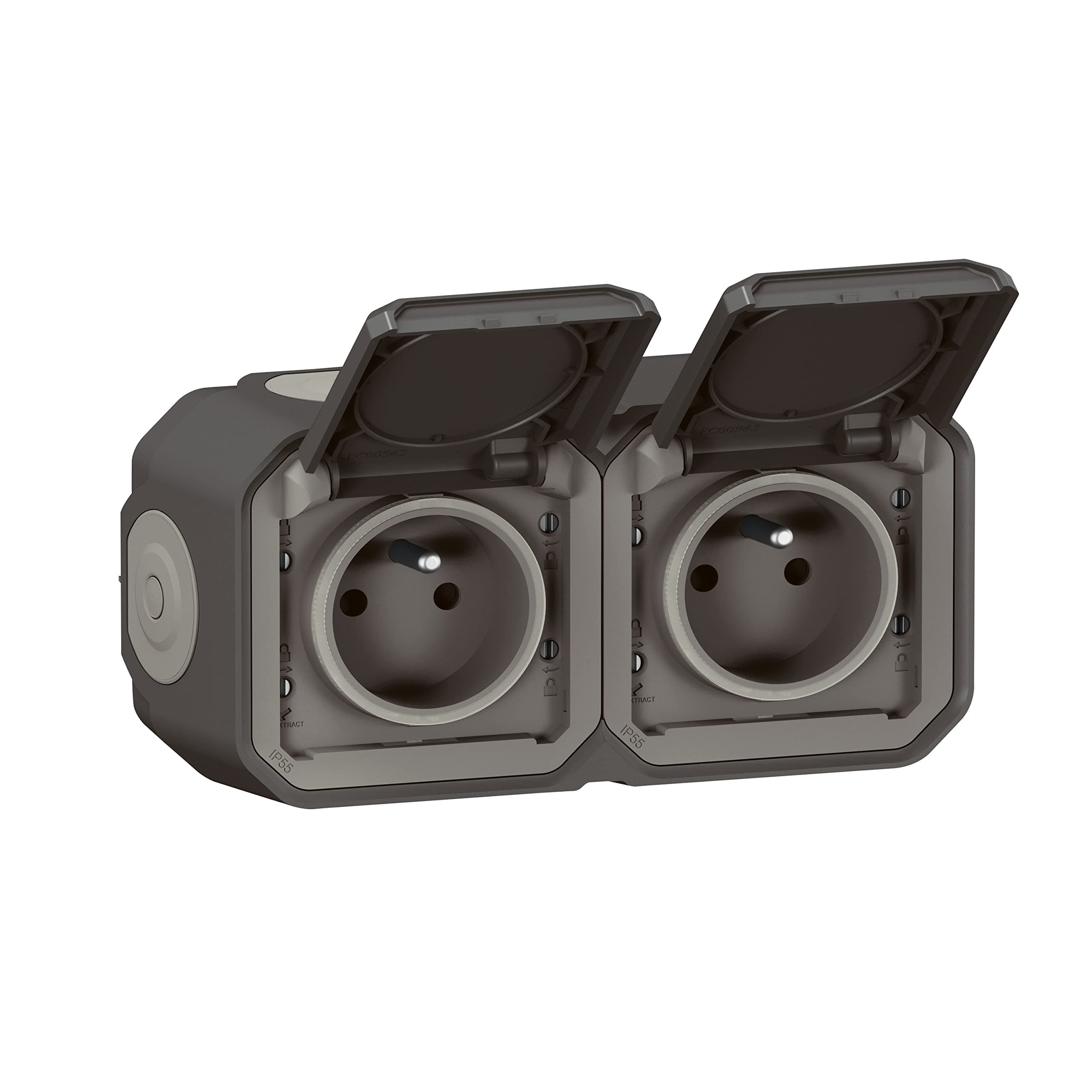 LEGRAND - Prise Etanche Double IP55 avec Terre Plexo - Prise 2P+T 16A Complète avec Volet - Pour Pose en Apparent - Montage Horizontal - Anthracite