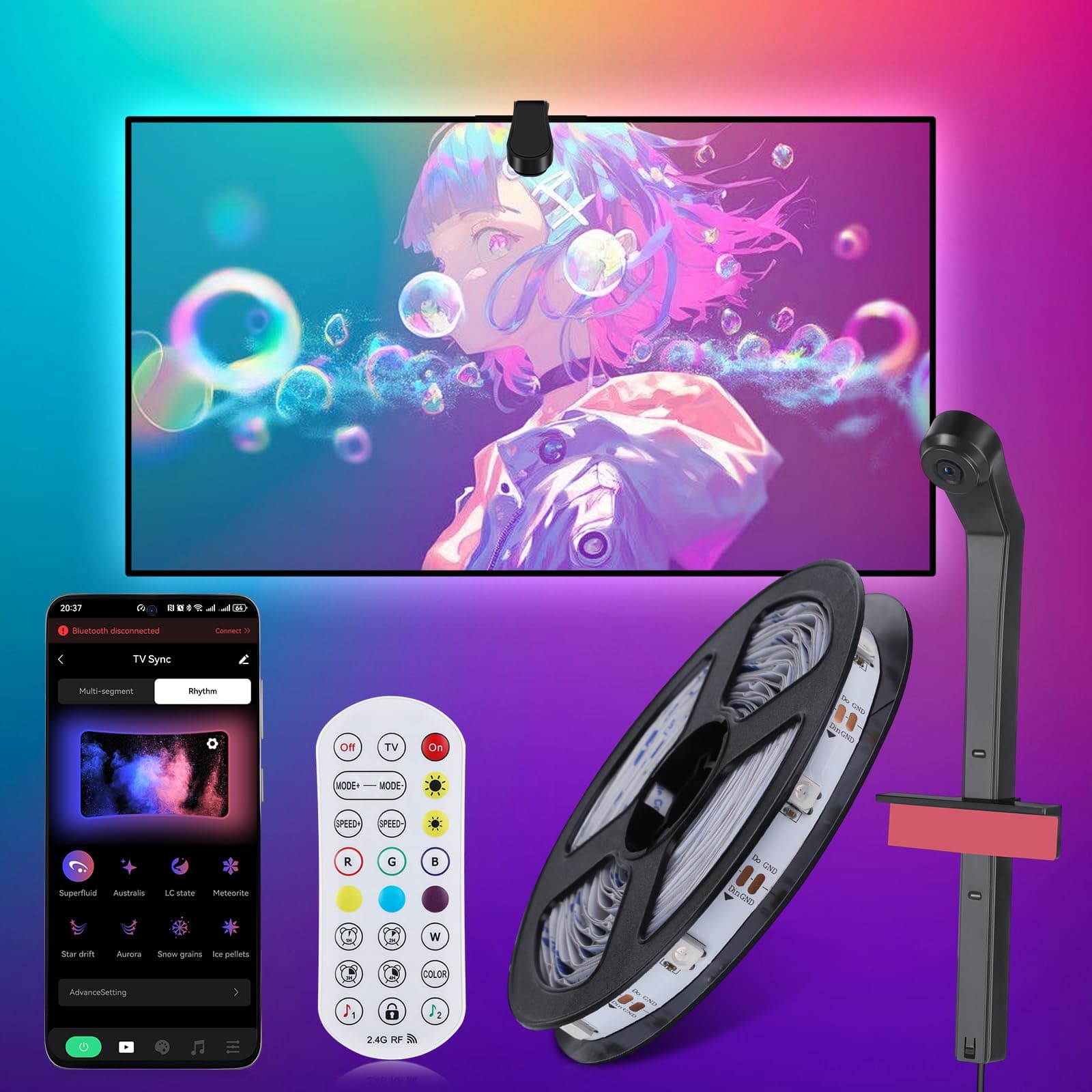 Diyife Tira LED TV, [Sensores AR-4M] Luces LED TV Retroiluminación, RGB Luces LED Habitación, Control de App/Buletooth/Control Remoto, para TV de 50 a 60 Pulgadas, Cine En Casa, Fiestas, Salón