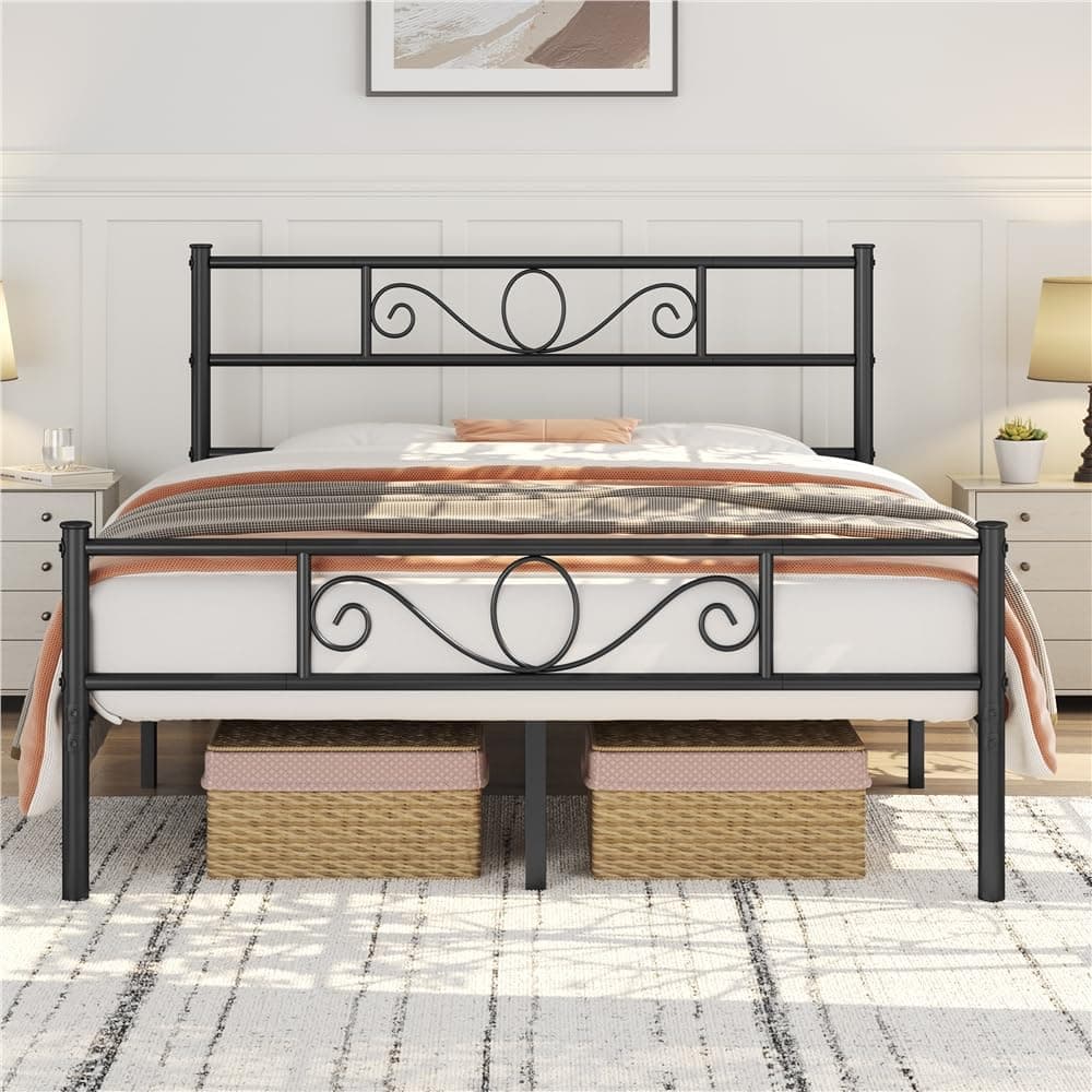 Yaheetech Struttura Letto Matrimoniale in Ferro Battuto a Doghe 160 x 200 cm Testiera Elegante in Metallo Stile Rustico Moderno Nero