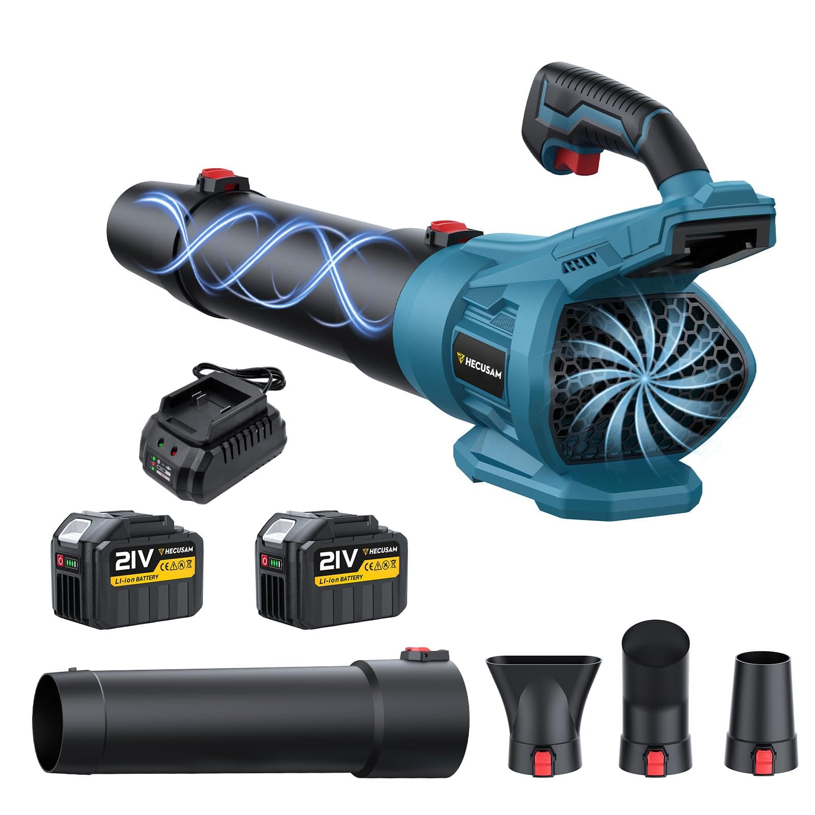 Soplador De Hojas Bateria, Motor Sin Escobillas, 288 km/h Y 800 m³/h, 40000 RPM, 2 BateríAs Y Cargador, Soplador con BateríA con 3 Boquillas De Soplado para Limpiar Patios Y Caminos