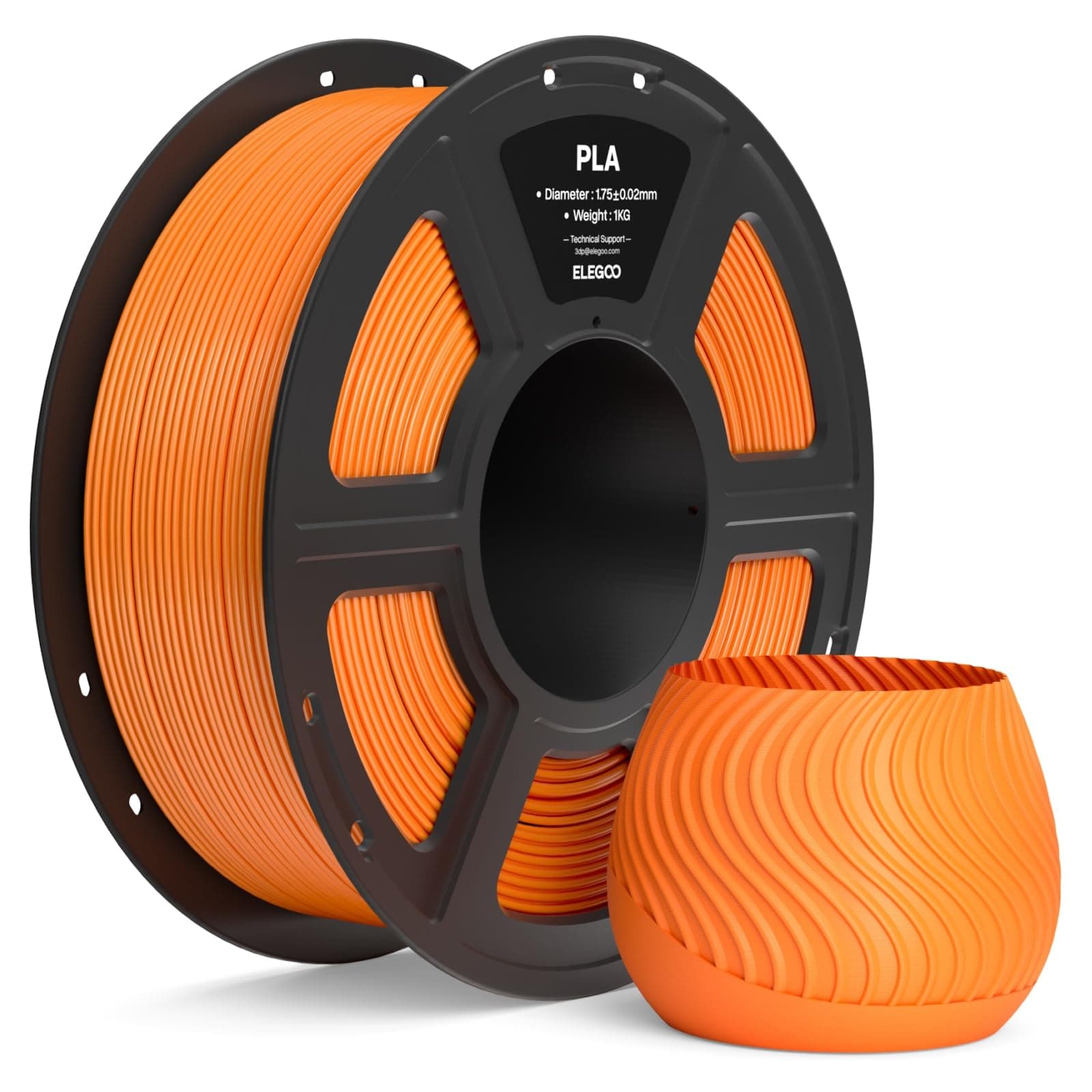 ELEGOO Filamento PLA 1.75 1KG Naranja, Filamento para Impresora 3D, Precisión Dimensional +/- 0.02mm, Carrete Filamento 3D,para Mayoría Impresoras 3D