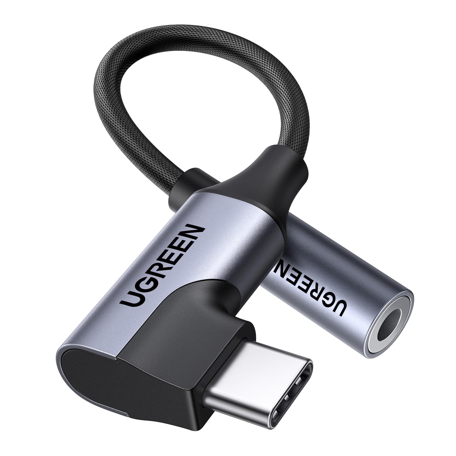 UGREEN USB C auf 3,5mm Klinke 90 Grad Winkel Adapter auf Klinke, USB C auf 3.5mm Kopfhörer Adapter mit DAC Chip kompatibel mit iphone17/17 air/17pro/17pro max, Galaxy S 25 Serie, iPad, Mac