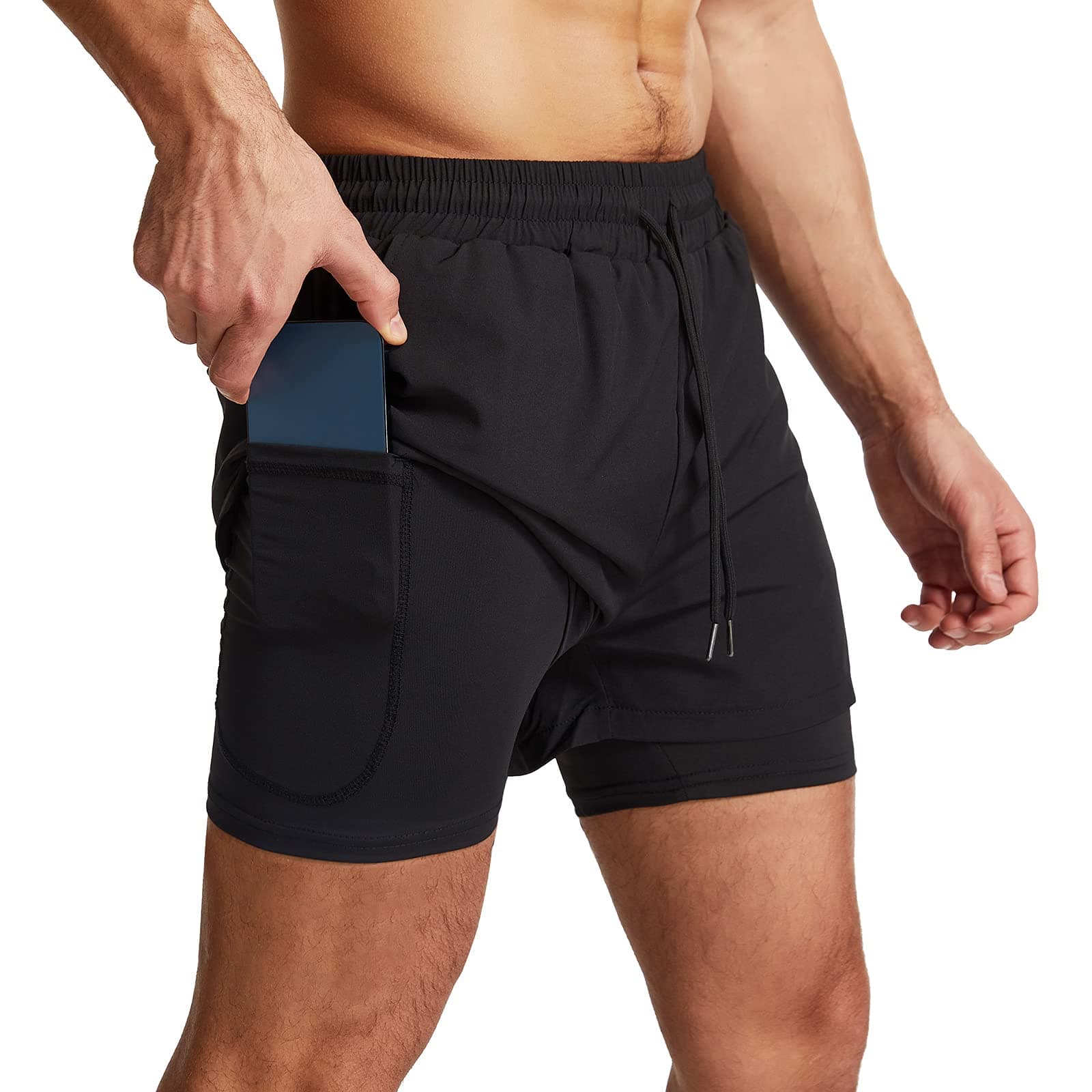 Danfiki Pantaloncini Sportivi da Uomo Running Shorts Asciugatura Rapida con Tasca per Jogging Tennis Fitness Allenamento 2 in 1