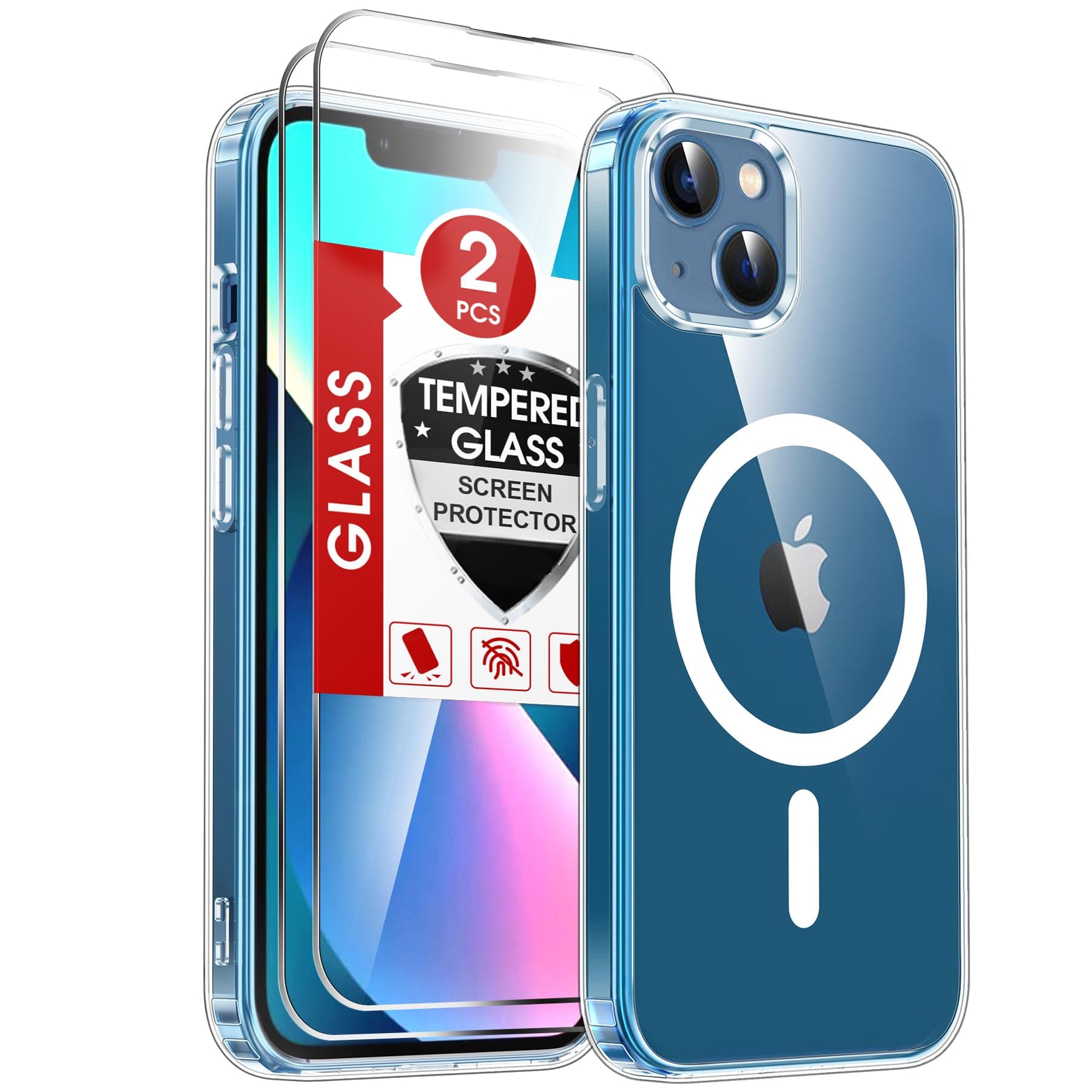 LeYi Cover Magnetica per iPhone 13/14 Trasparente, Compatibile con MagSafe Custodia con 2 Vetro Temperato, Protezione Fotocamera TPU Bumper Originale Antiurto Protettiva Case per Telefono iPhone 13/14