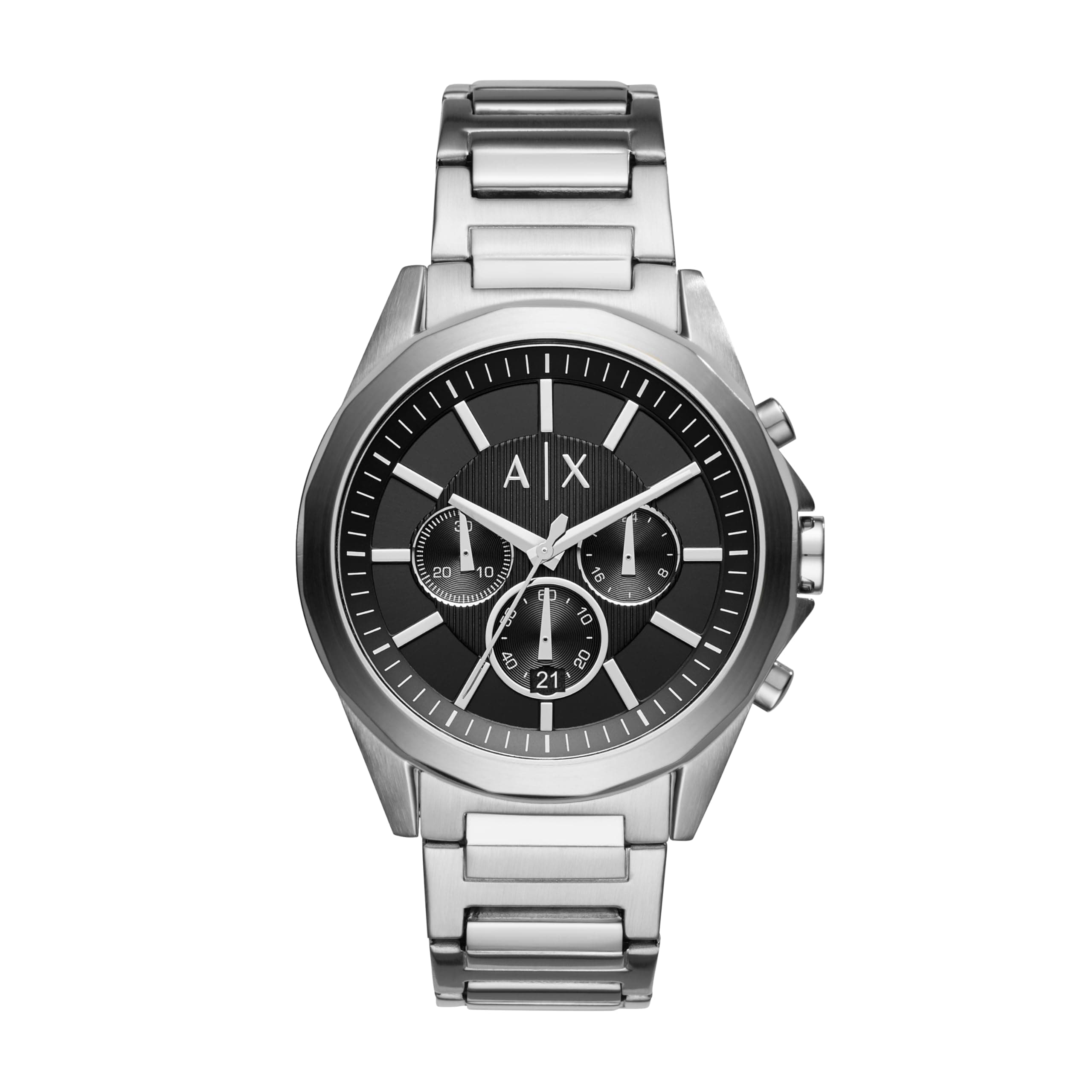 Armani Exchange Reloj Hombre, Movimiento cronógrafo de Cuarzo y Caja de 44mm con Correa de Acero Inoxidable