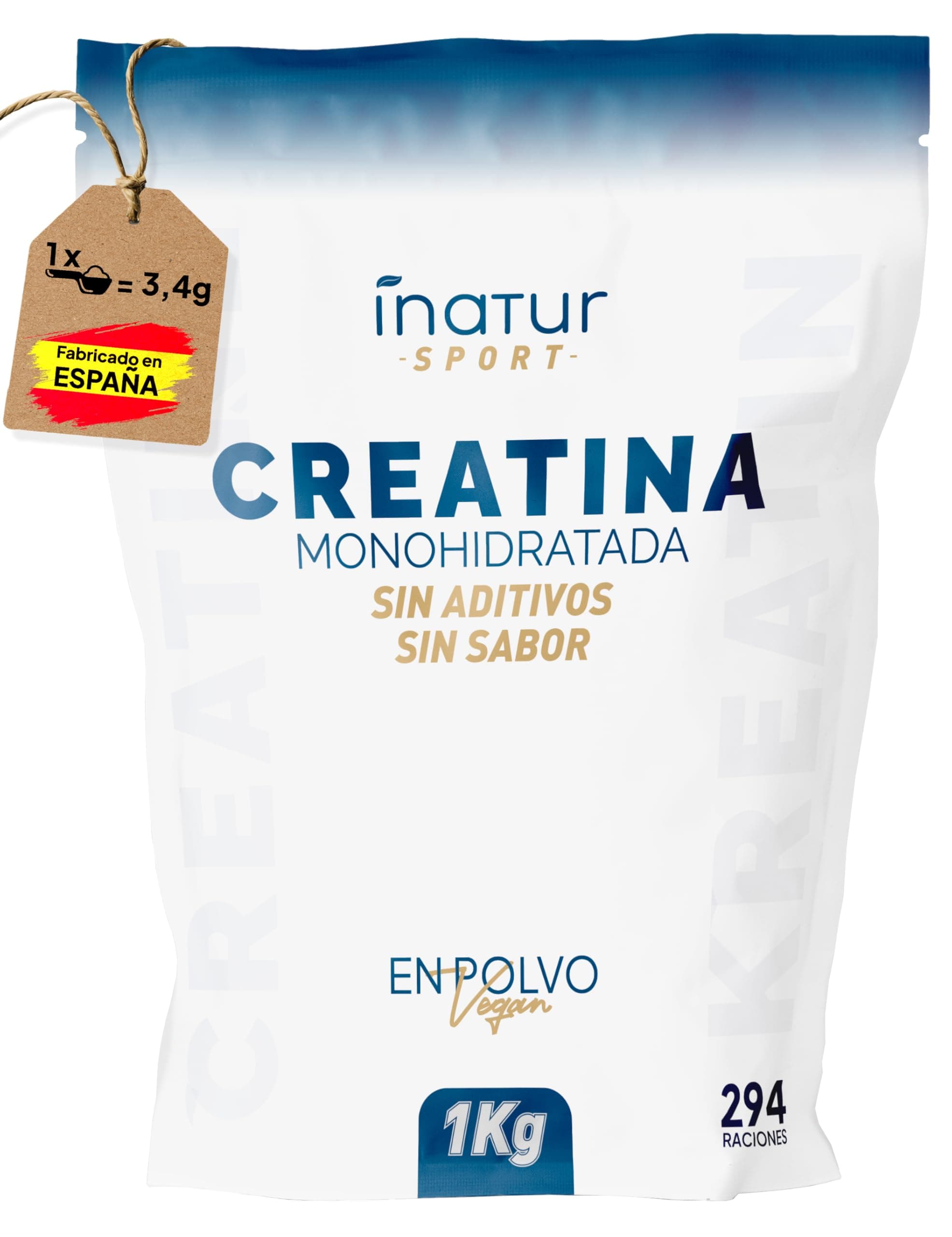 Creatina Monohidratada en polvo 1kg / 294 dosis - 100% Creatina Monohidrato Micronizada - Pura - Sin aditivos - Sin Sabor - Vegana - SIN GLUTEN - Incluye dosificador - Alta solubilidad