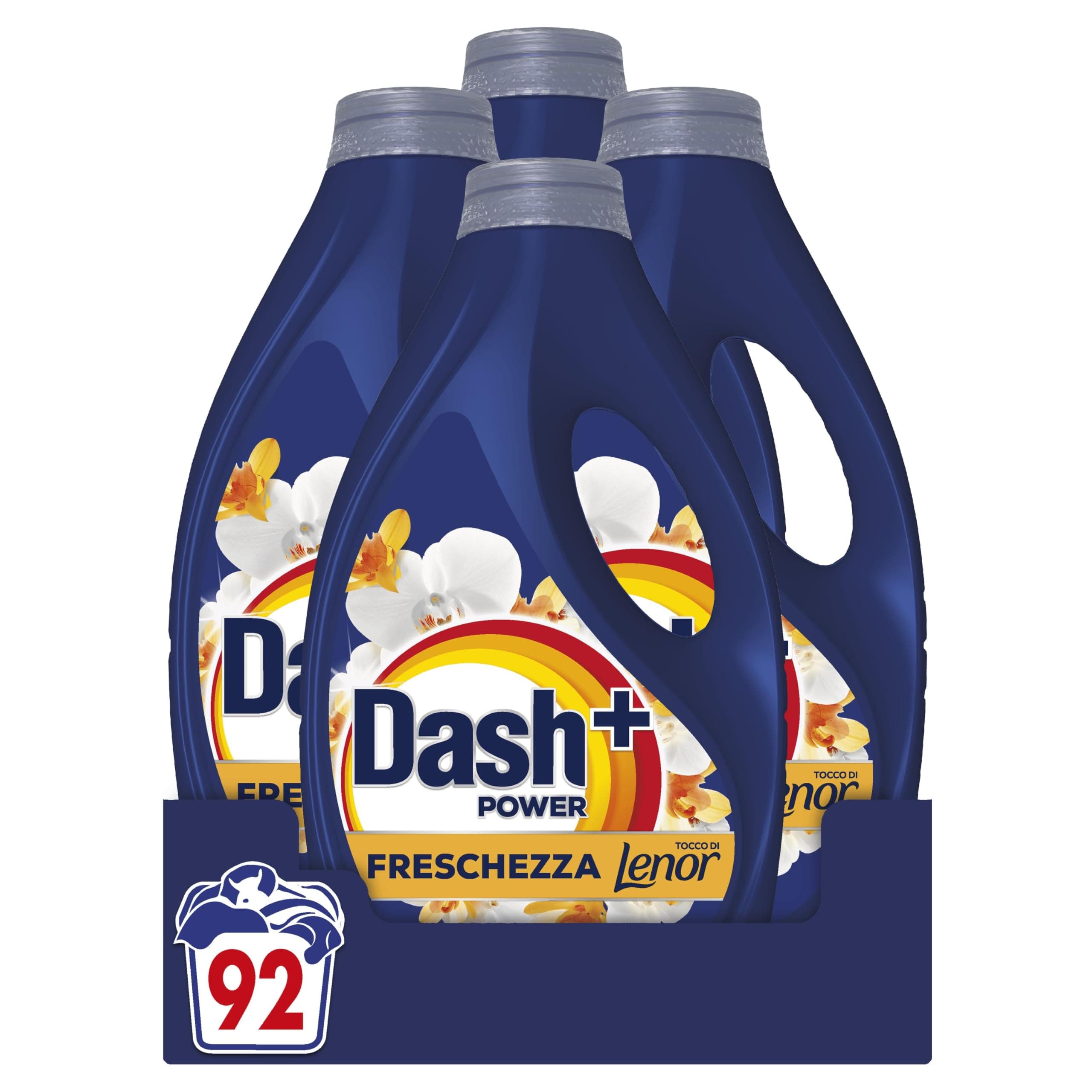 Dash Power Detersivo Liquido Lavatrice, 92 Lavaggi (4x23), Freschezza Di Lenor, Oro e Fiori di Vaniglia, Freschezza che dura 7 Giorni, Pulizia Impeccabile