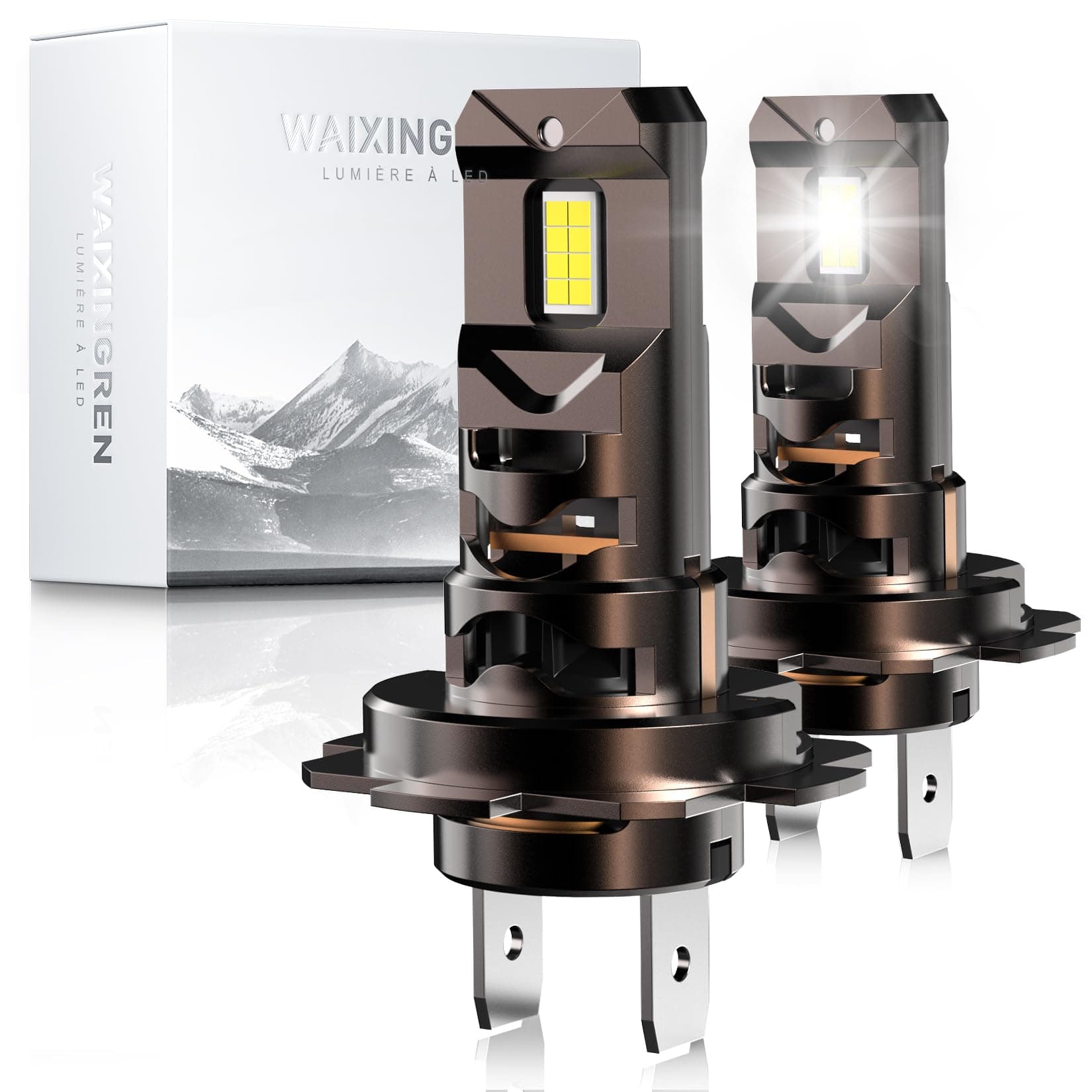 WAIXINGREN Ampoule H7 LED 36000LM, 120W, 6500K Lumière Blanche, Remplacement pour Halogènes, 1:1 Taille Halogène, Plug and Play, 70000+ Heures de Durée de Vie, 2 Pièces (H7)