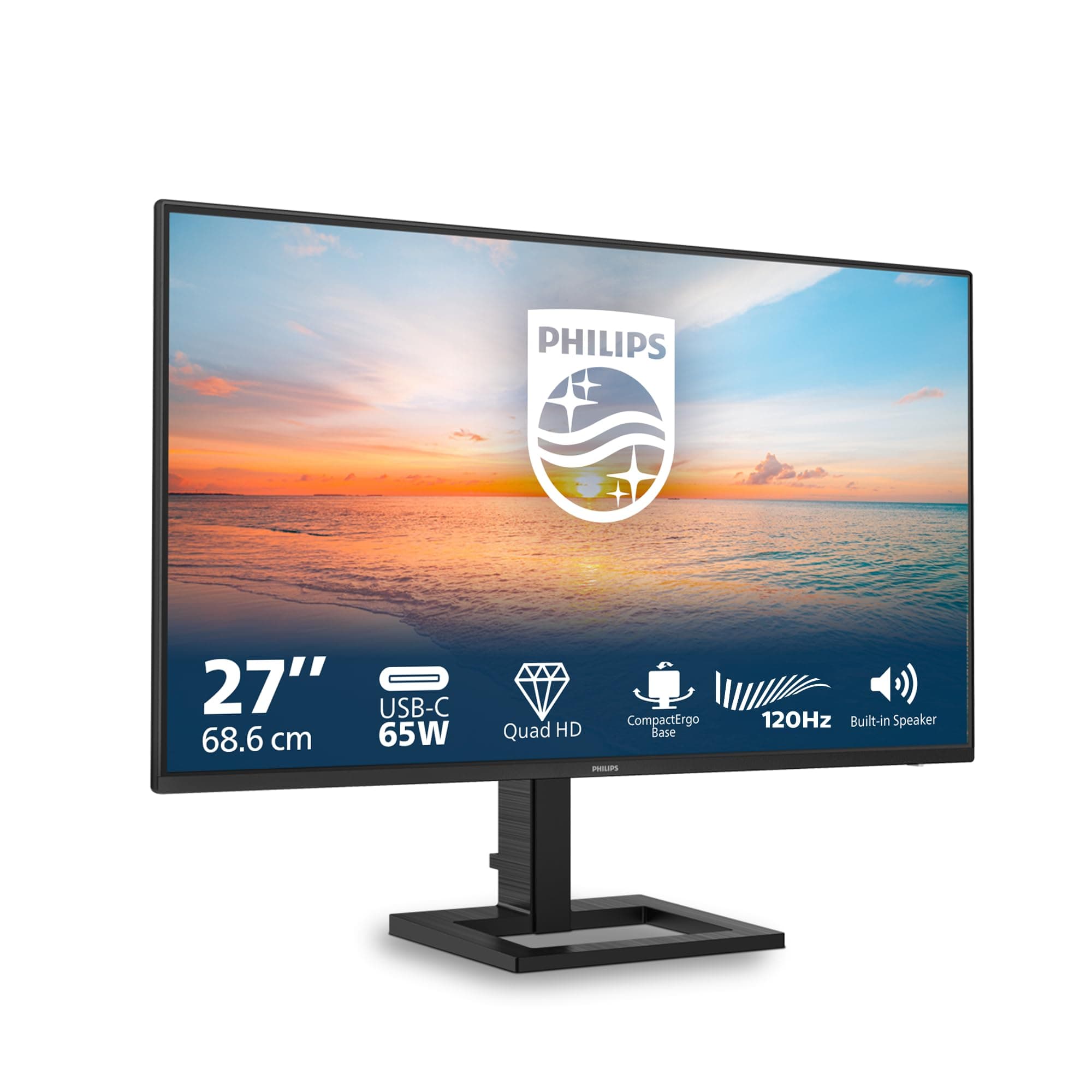 Philips 27E1N1600AE - Monitor QHD da 27 pollici, altoparlante regolabile in altezza (2560x1440, 120Hz, HDMI 1.4, USB-C (65W PD), Hub USB) Nero