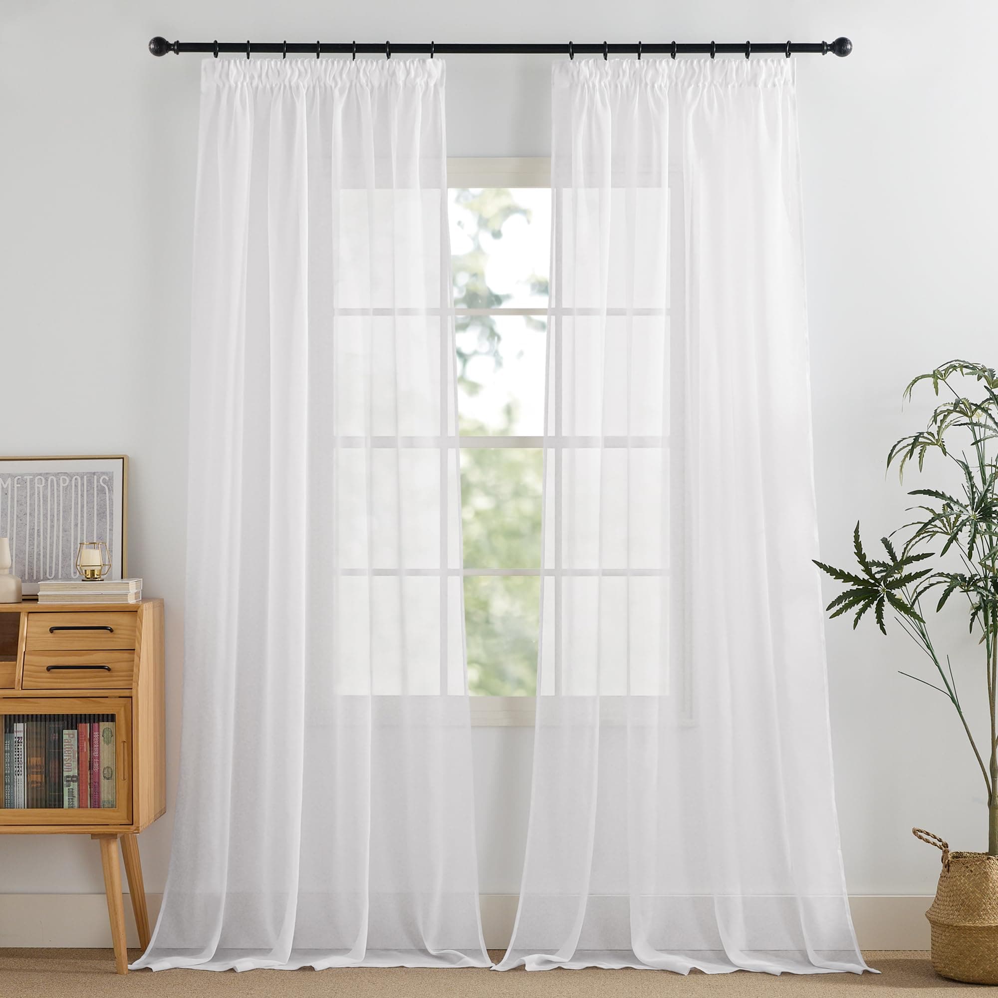 PONY DANCE Stores Gardinen mit Kräuselband für Schienensystem 2er Set H 245 x B 140 cm Gardine Weiß Transparent Vorhänge Durchlässig Sheer Curtains