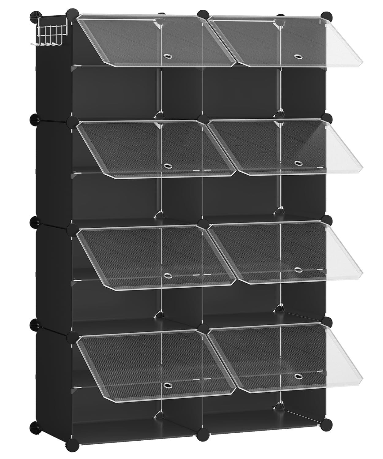 HOOBRO Scarpiera, Scaffale Portascarpe a 8 Scomparti, con Sportello, Scaffale Componibile in Plastica, Scomparto di 40 x 30 x 30 cm, per Corridoio, Portico, Dormitorio, Nero EBK28SC01G1