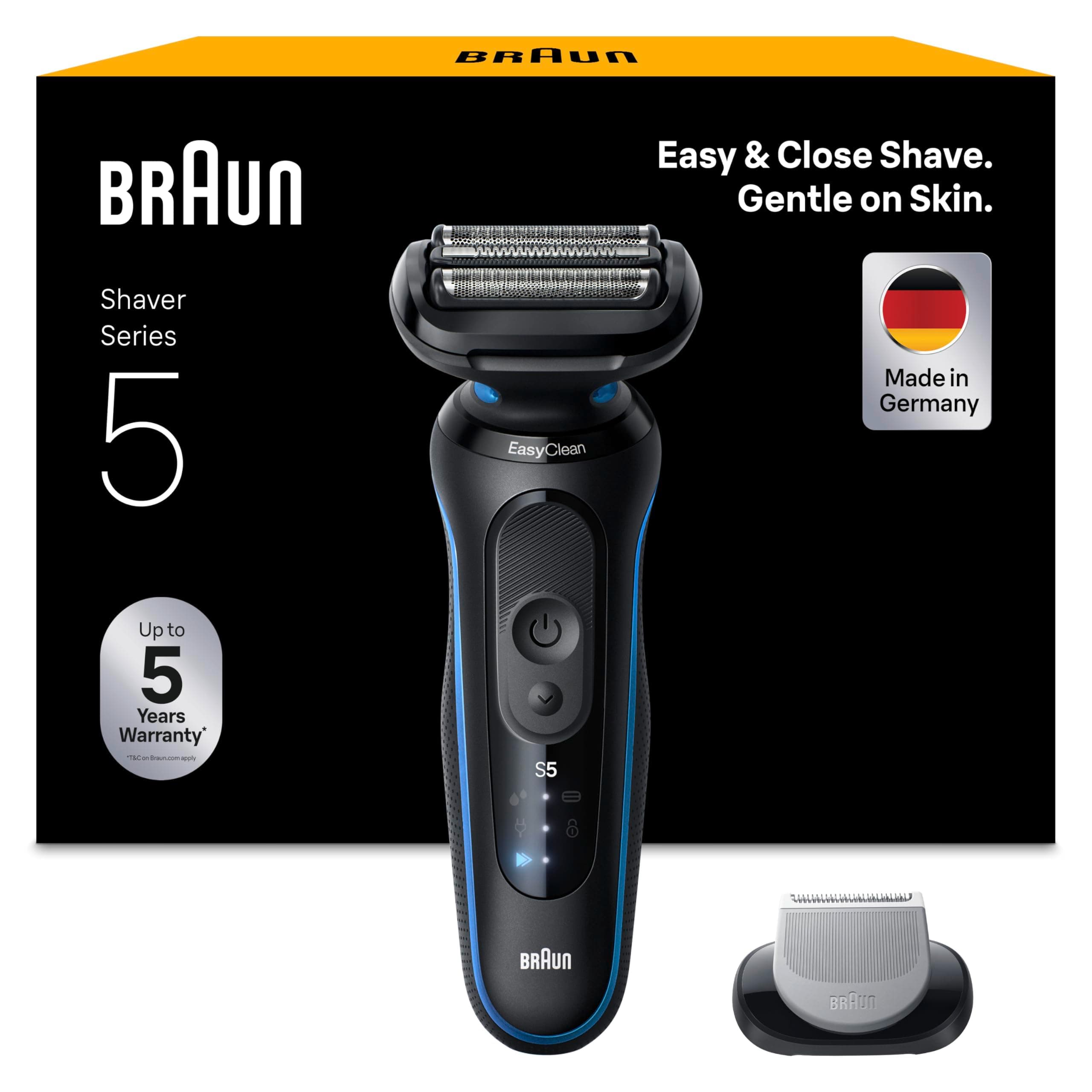 Braun Afeitadora Eléctrica Hombre Series 5, Máquina De Afeitar Barba En Seco Y En Mojado, 2 Modos De Afeitado, 50 Min De Uso, Cabezal De Recortadora Corporal, Estuche De Viaje, 52-B1600S, Azul