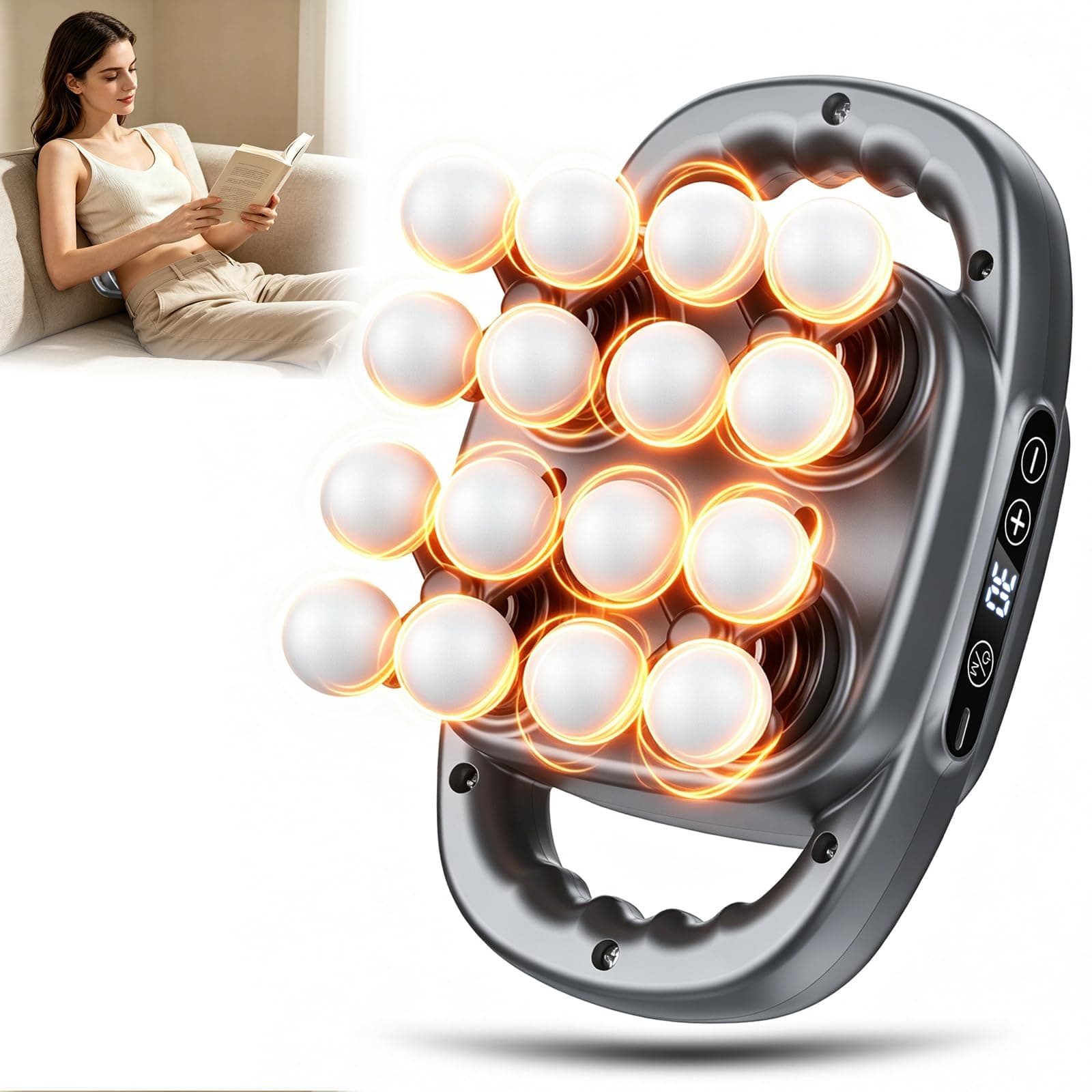 Pistola de Masaje Muscular de 16 Cabezales, Masajeador Cervical y Espalda, 3 Modos y 30 Velocidades, Capacidad de 2000mAh, Alivia la Fatiga Muscular, Masajeador de Percusión para Pies Cuello Piernas