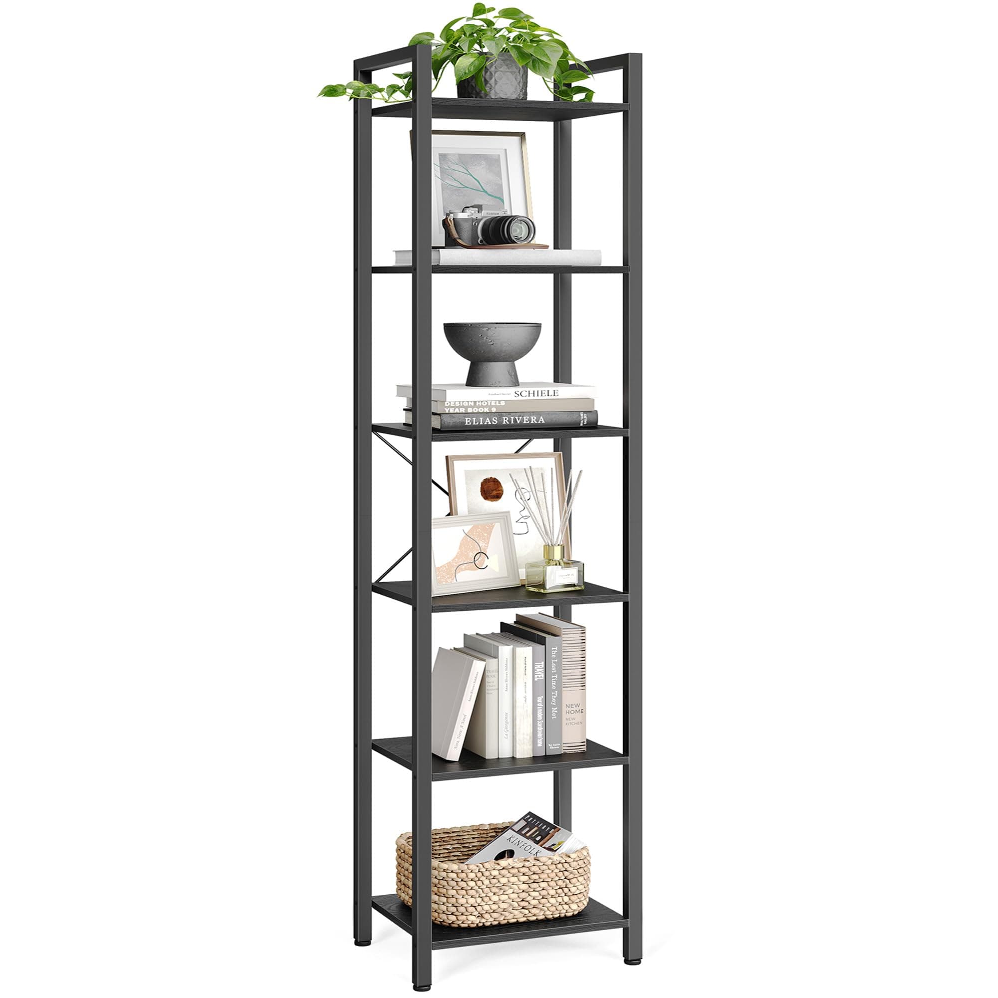 VASAGLE Regal, Bücherregal, Standregal, DVD-Regal, mit 6 Ebenen, Büroregal, offene Ablagen, für Büro, Wohnzimmer, Schlafzimmer, Küche, 30 x 40 x 186 cm, ebenholzschwarz-tintenschwarz LLS101B56