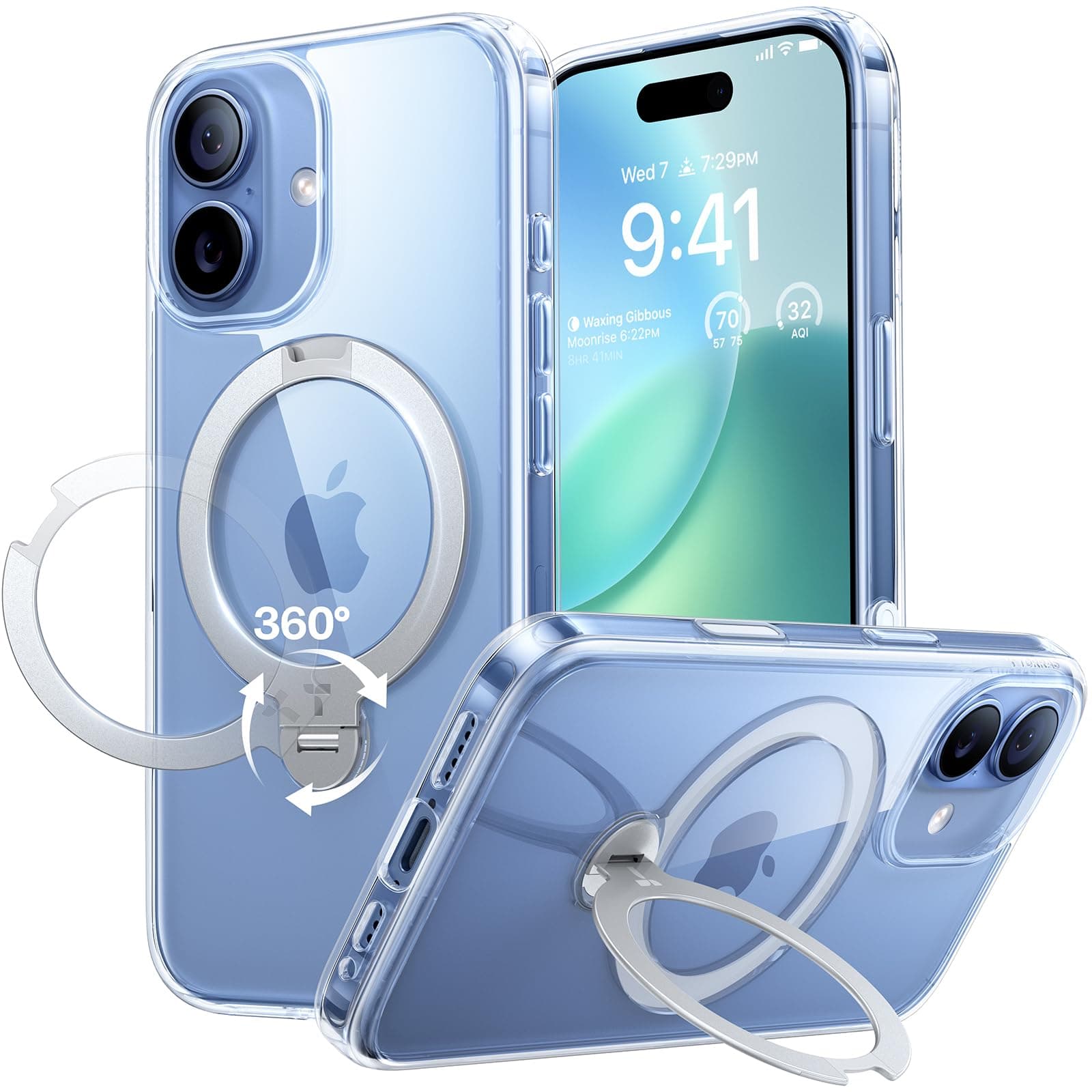TORRAS Ostand Q3 Spin für iPhone 17 Hülle (360°Stabilen Ständer für Magsafe) Militärschutz Handyhülle für iPhone 17 Case mit Kamera-Tastenschutz Schlank Kratzfeste Matt Rückseite Transparent