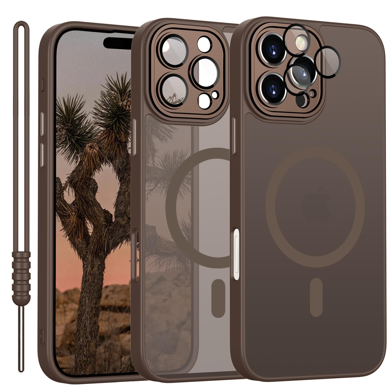 YUANDMI Cover Magnetica per iPhone 16 Pro Cover con MagSafe, Custodia Per iPhone 16 Pro Traslucida Opaca Case Ultra-Sottile Anti-Scivolo Resistente ai Graffi, Marrone