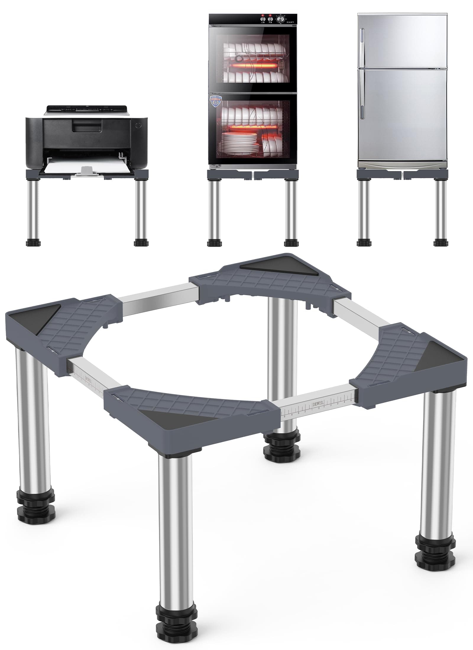 DEWEL Mini Base Per Frigorifero Rialzata, Altezza 33-36 CM, Base Per Lavastoviglie 45-67 CM Con 4 Piedini Robusti, Carico 200 KG Per Asciugatrice Armadio Frigorifero (Grigio)
