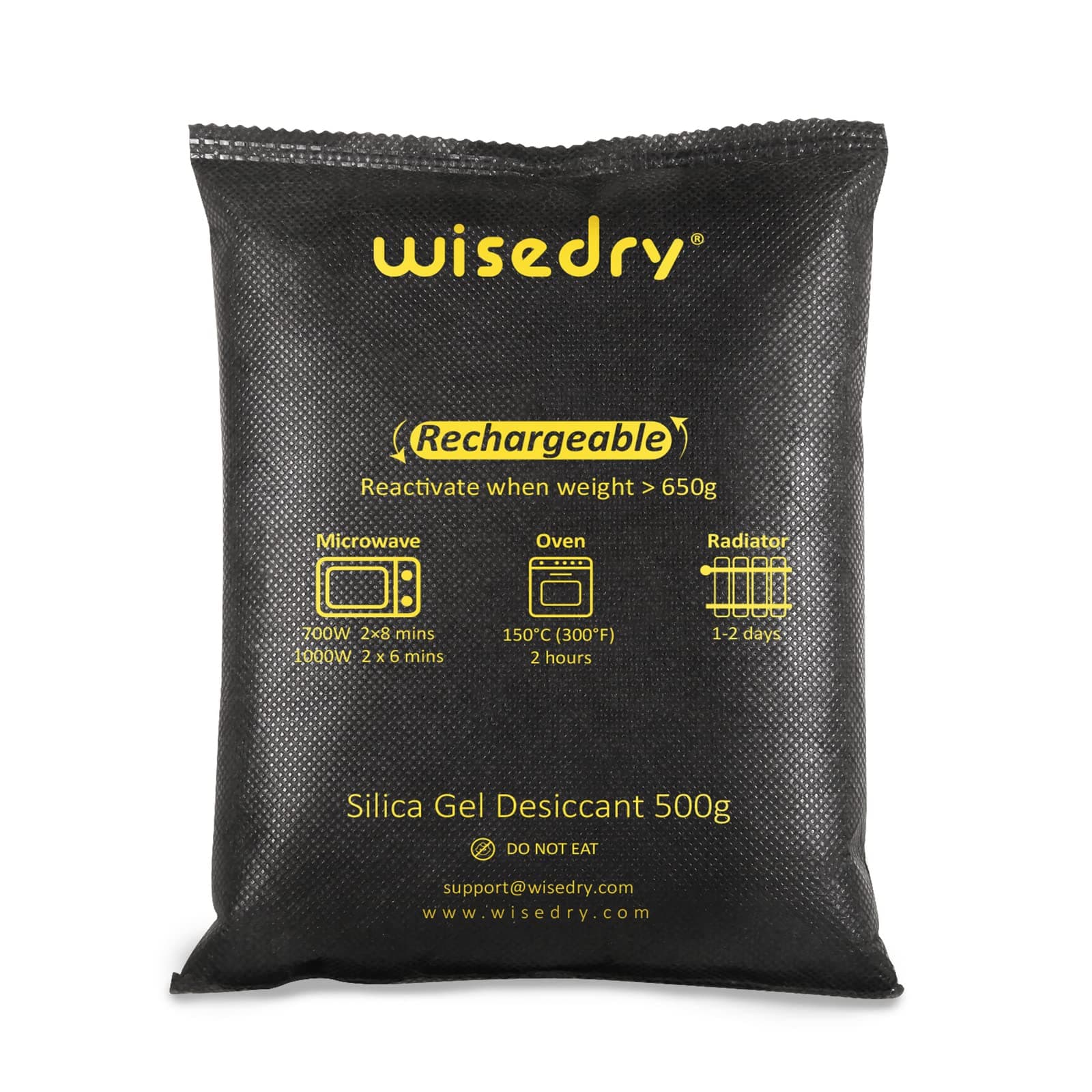 wisedry Paquetes de gel de sílice para deshumidificador, reutilizable, 1 kg [2 unidades de 500 gramos] bolsas desecantes reactivadas rápidamente para microondas, elimina el parabrisas húmedo y