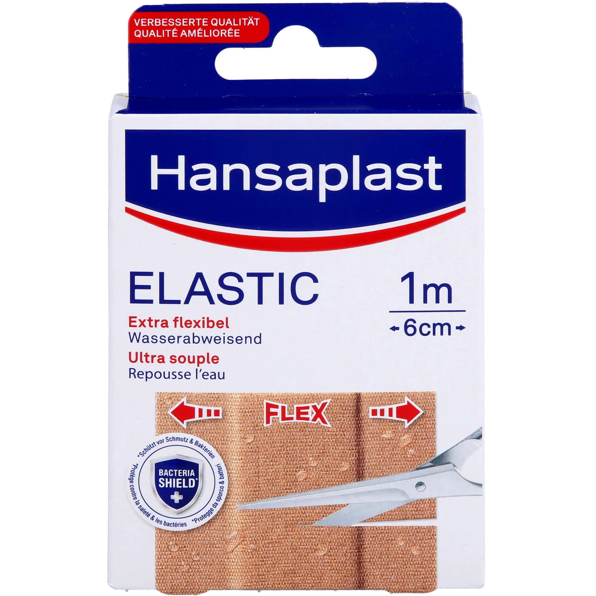 Hansaplast Elastic Pflaster (1 m x 6 cm), zuschneidbare Wundpflaster für Gelenke und viel bewegte Körperstellen, flexibles Verbandsmaterial mit extra starker Klebkraft